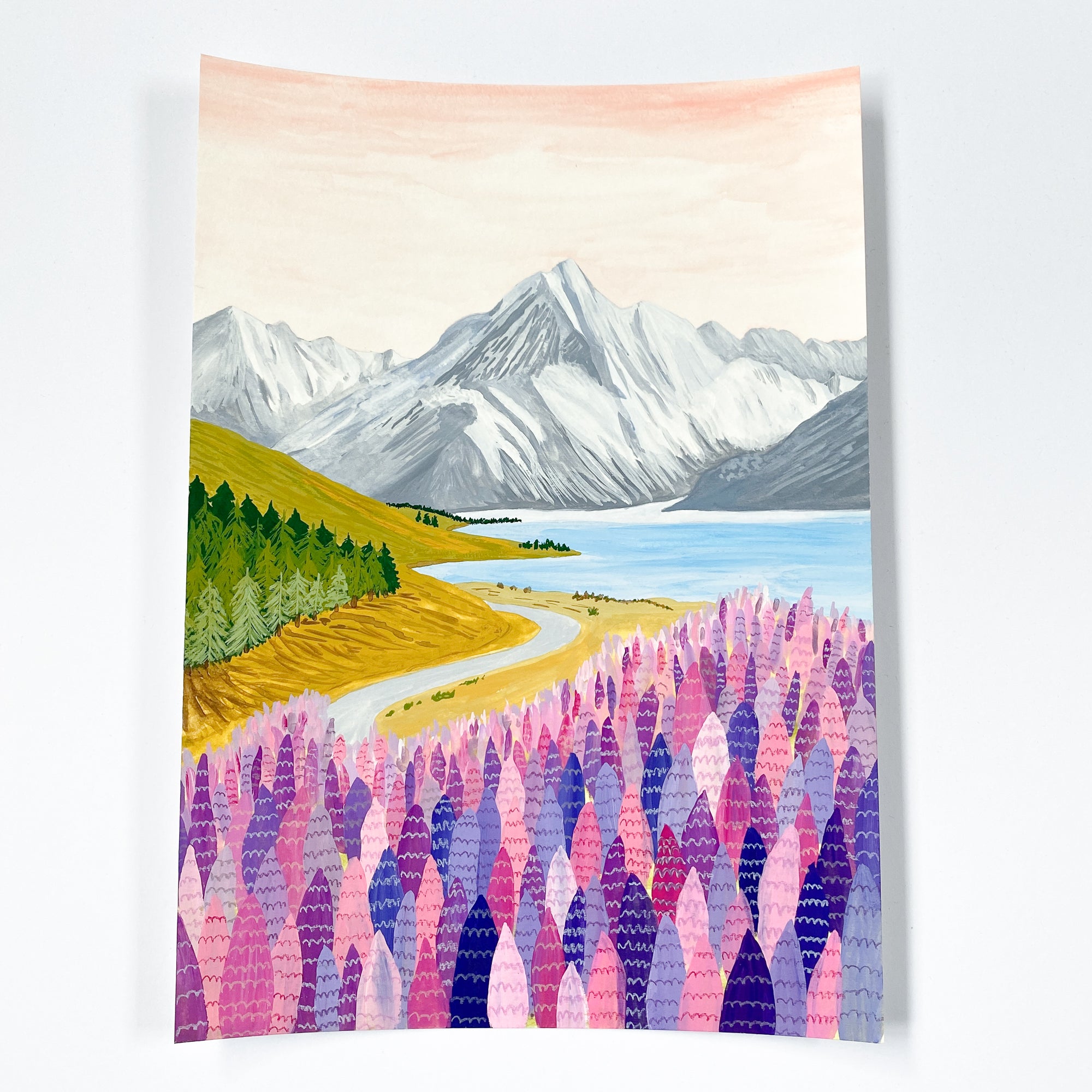 Mount Cook, New Zealand - Original 21x30cm Gouache Painting - By Sarah Frances - Sarah Frances