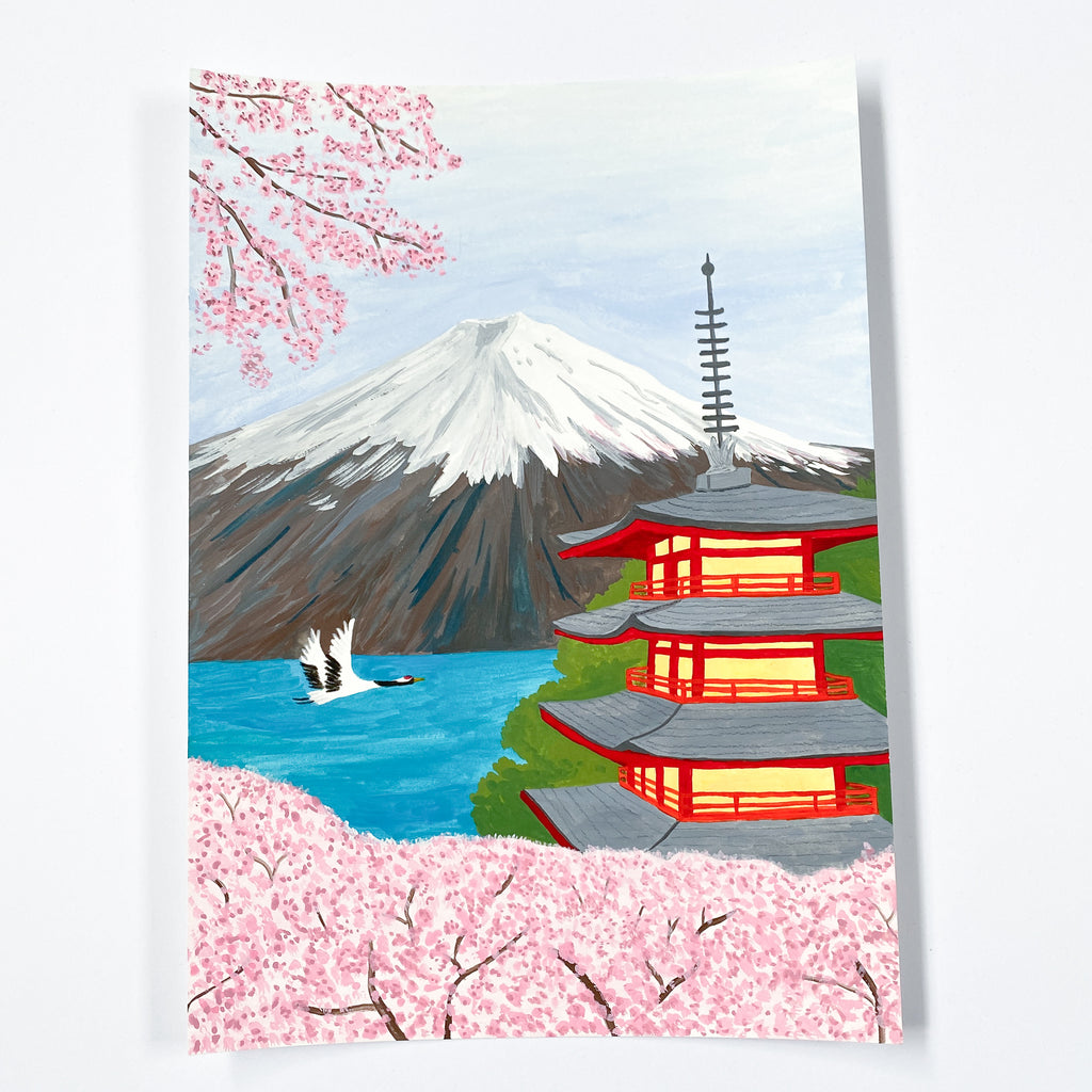 Mount Fuji - Original 21x30cm Gouache Painting - By Sarah Frances - Sarah Frances 