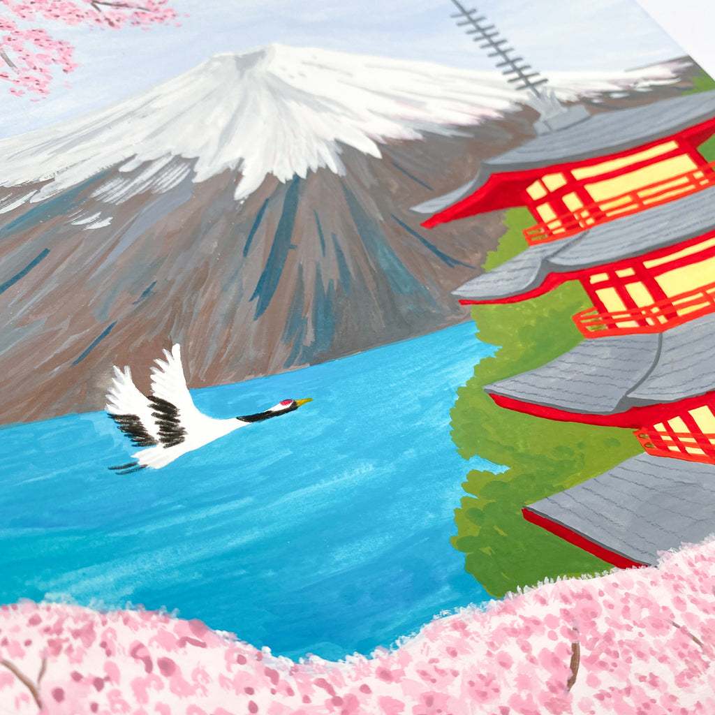 Mount Fuji - Original 21x30cm Gouache Painting - By Sarah Frances - Sarah Frances 