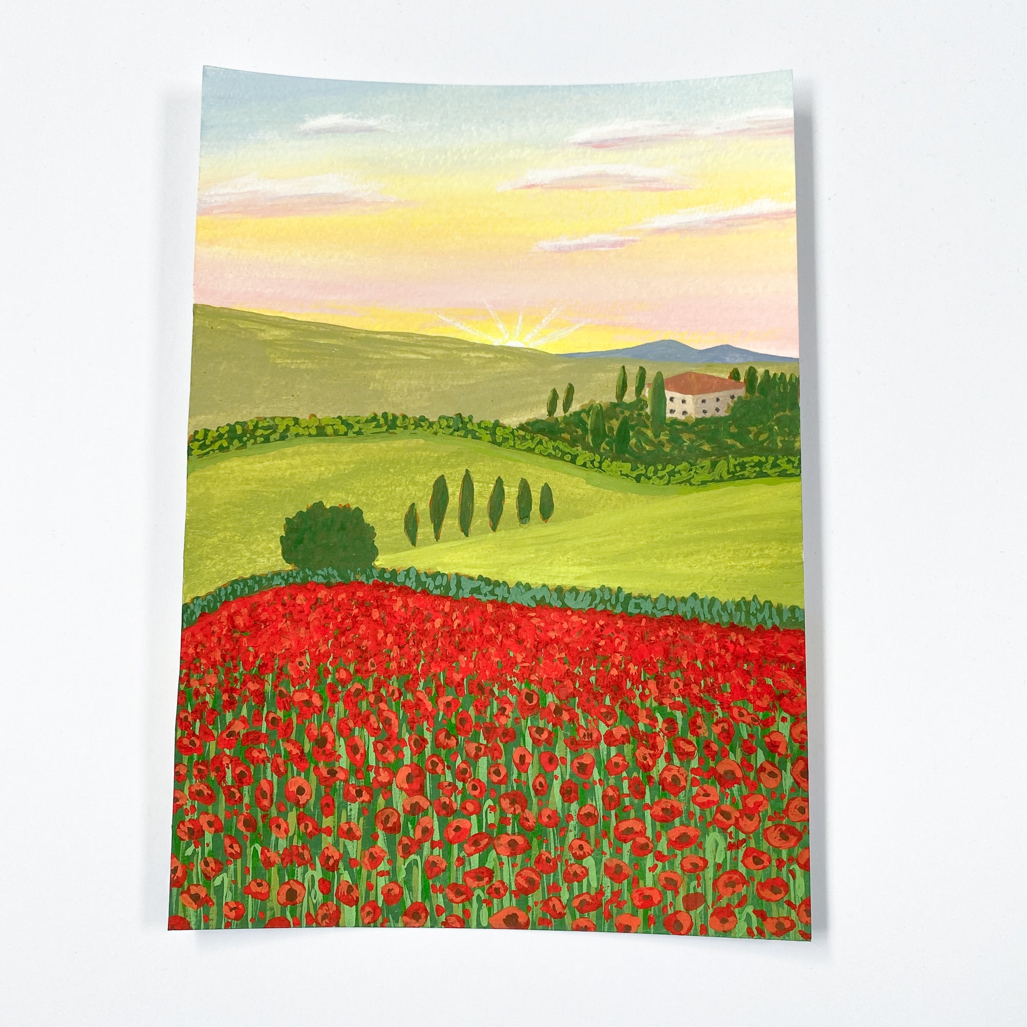 Tuscany Poppies (v1) - Original 15x21cm Gouache Painting - By Sarah Frances - Sarah Frances