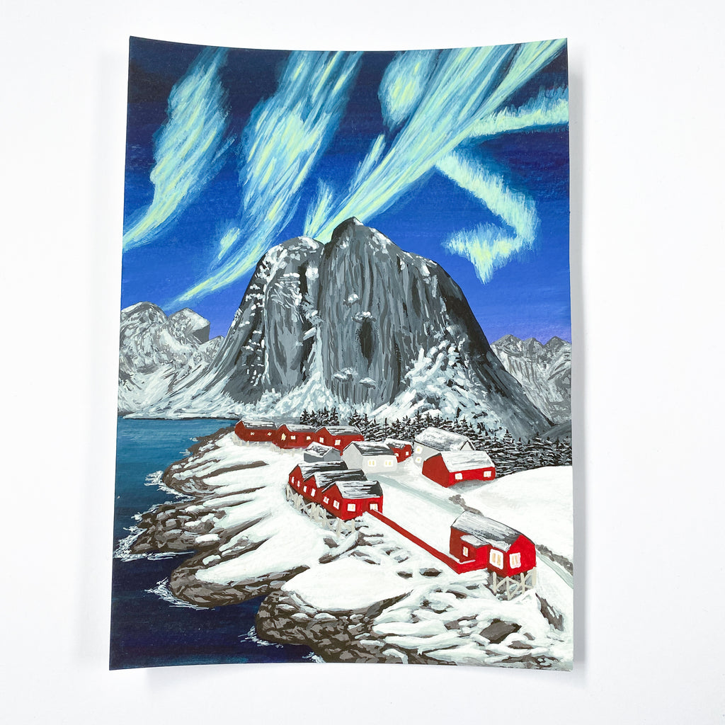Lofoten Islands, Norway - Original 15x21cm Gouache Painting - By Sarah Frances - Sarah Frances 