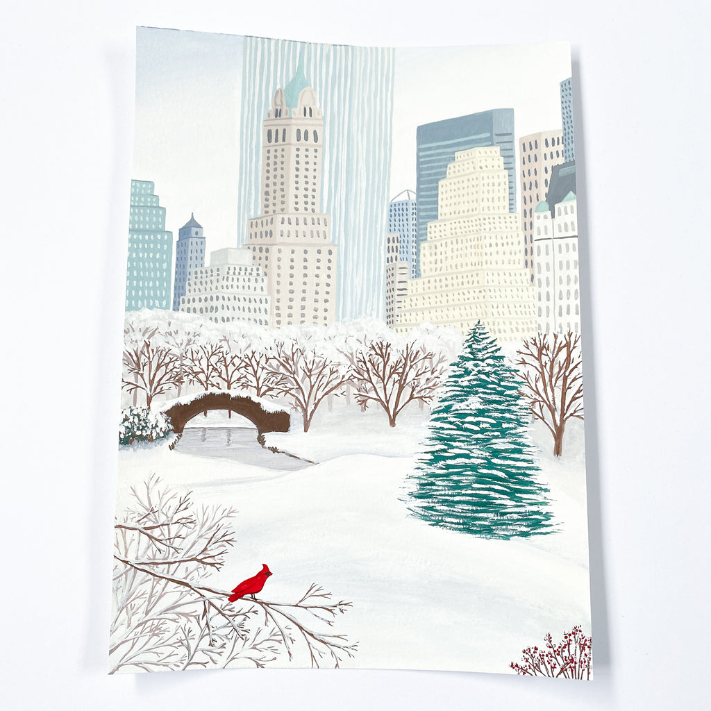 New York at Christmas - Original 21x30cm Gouache Painting - By Sarah Frances - Sarah Frances 