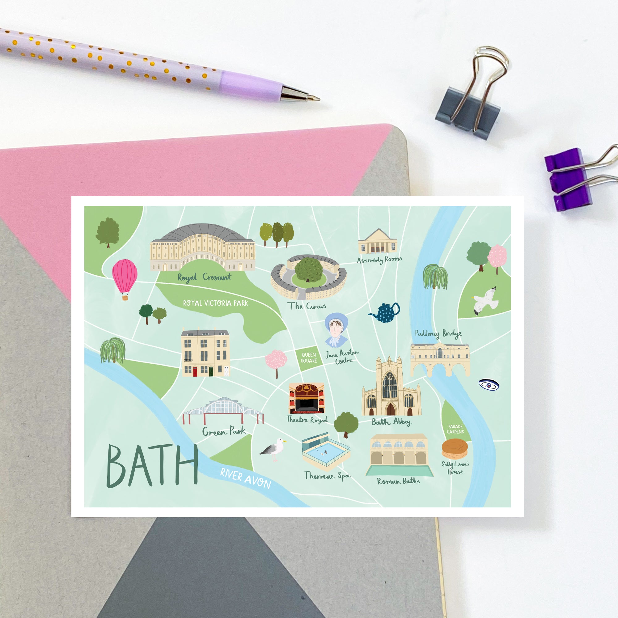 Bath Map Postcard - Sarah Frances