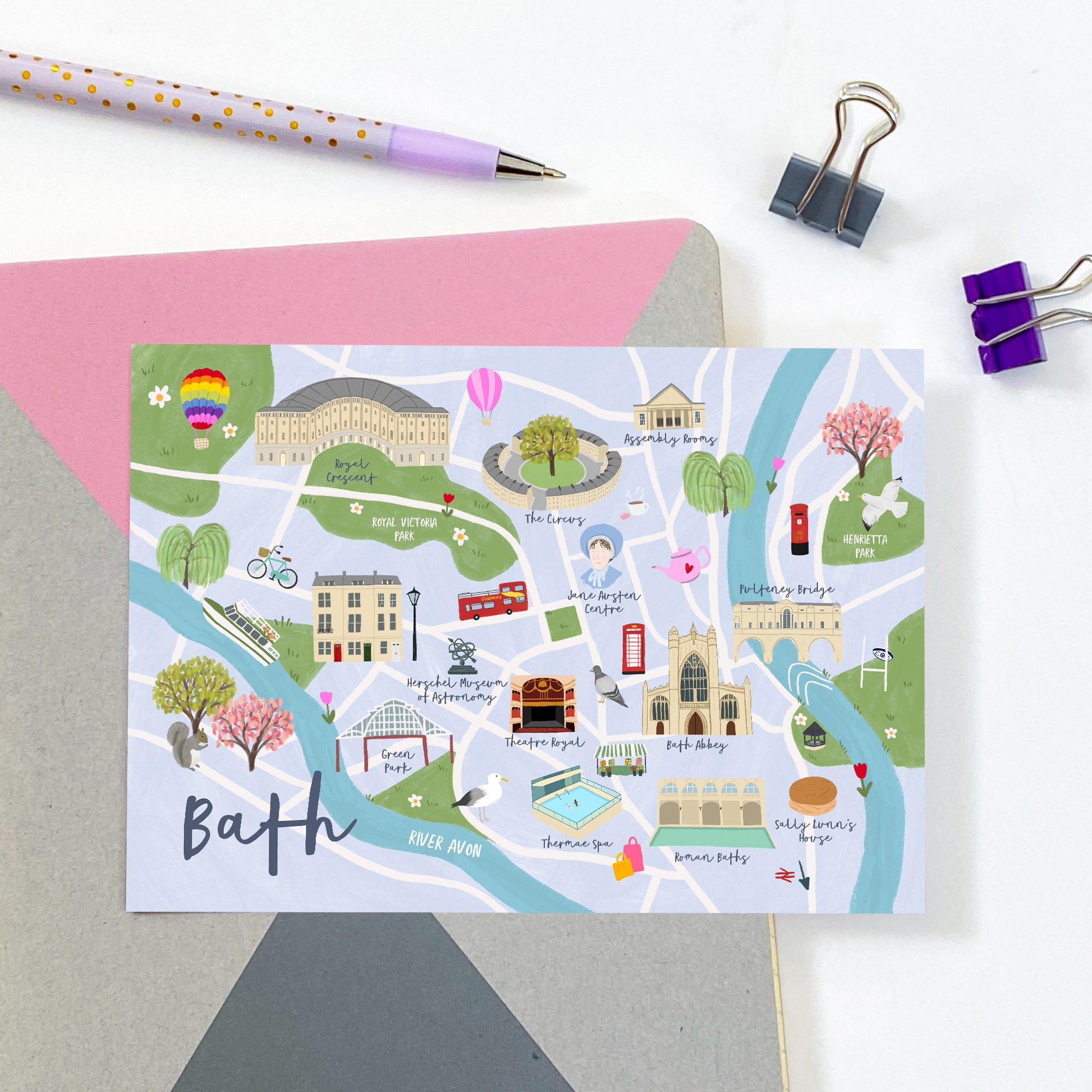 Bath Map Postcard - Sarah Frances