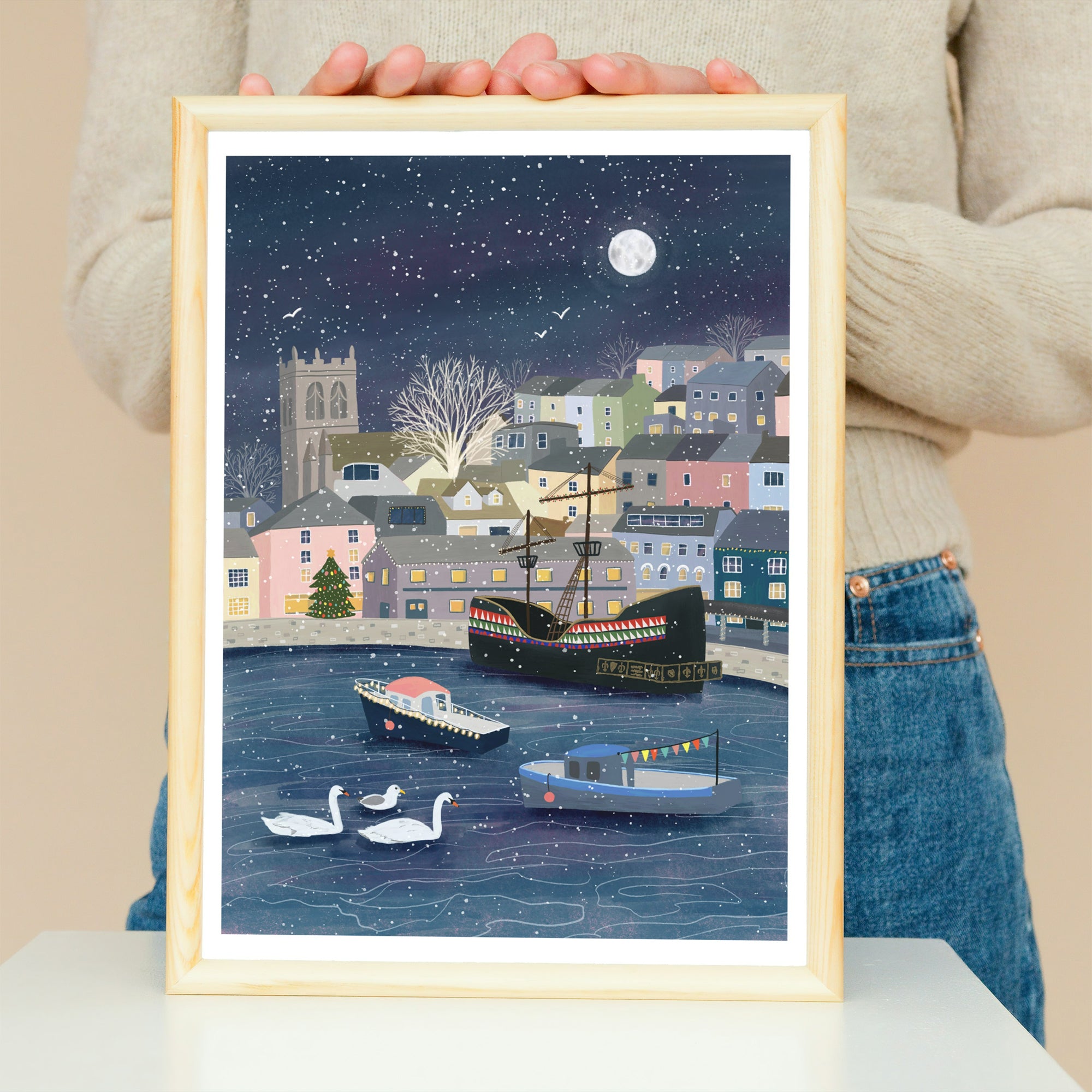 Christmas in Brixham Art Print - Sarah Frances