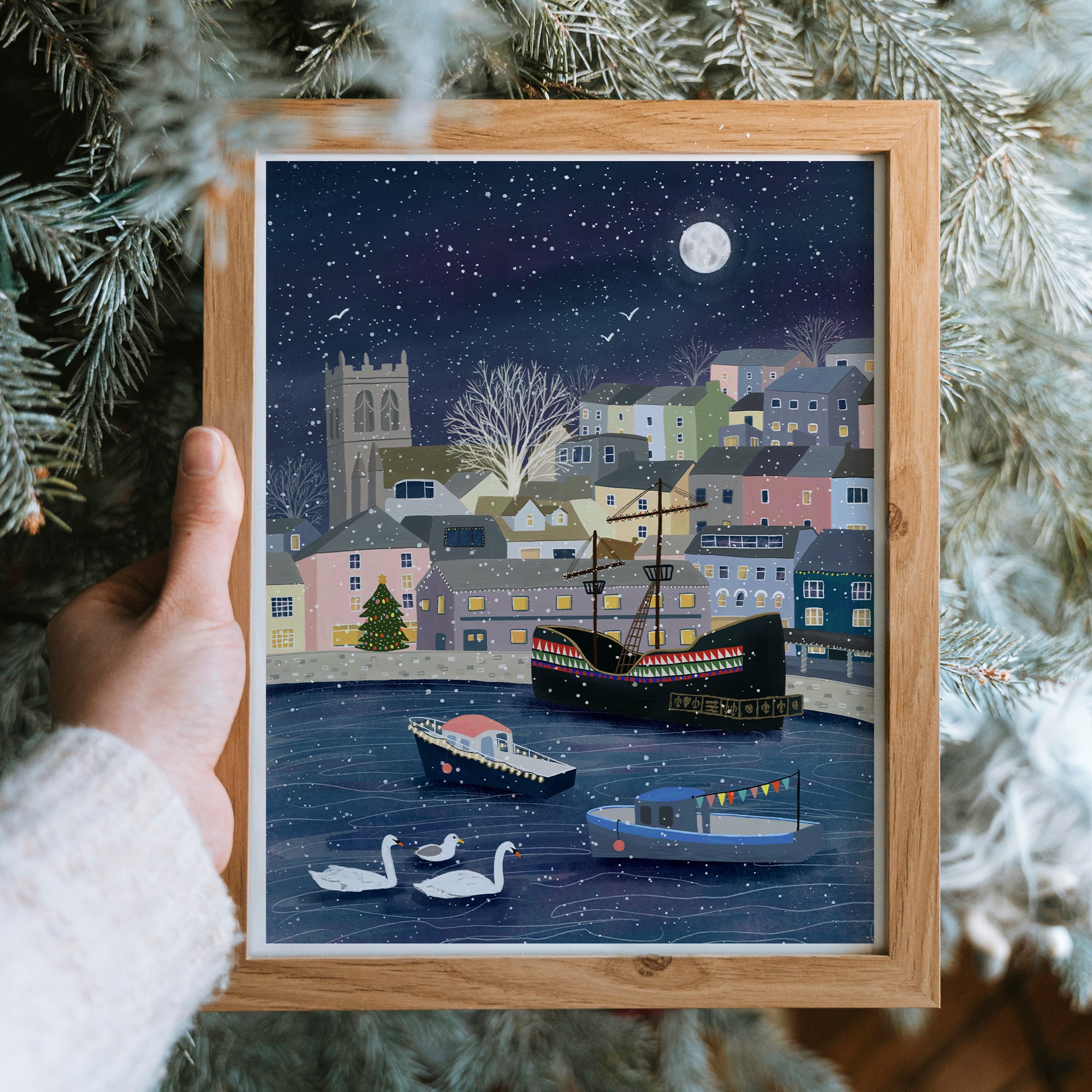 Christmas in Brixham Art Print - Sarah Frances