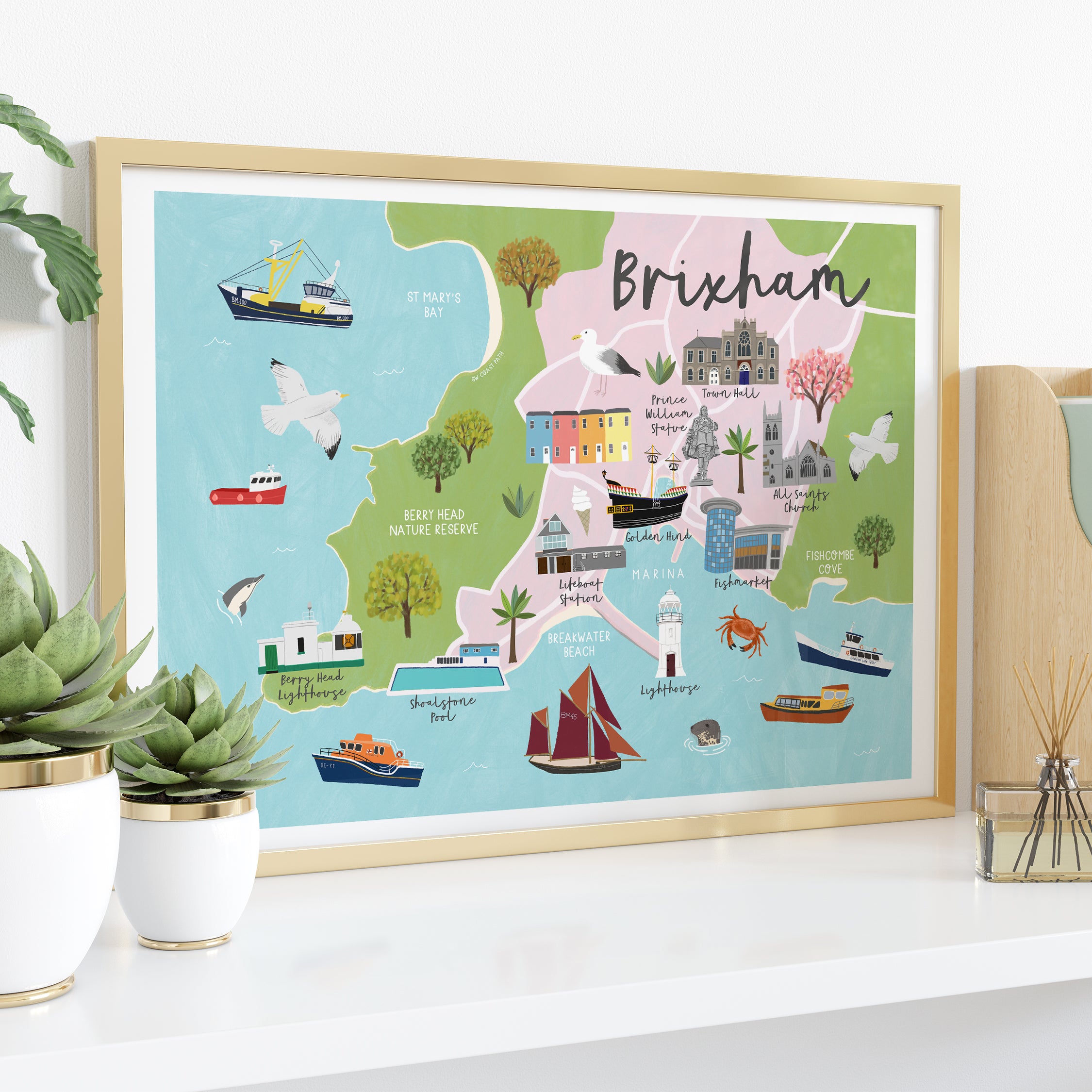 Brixham Map Art Print - Sarah Frances