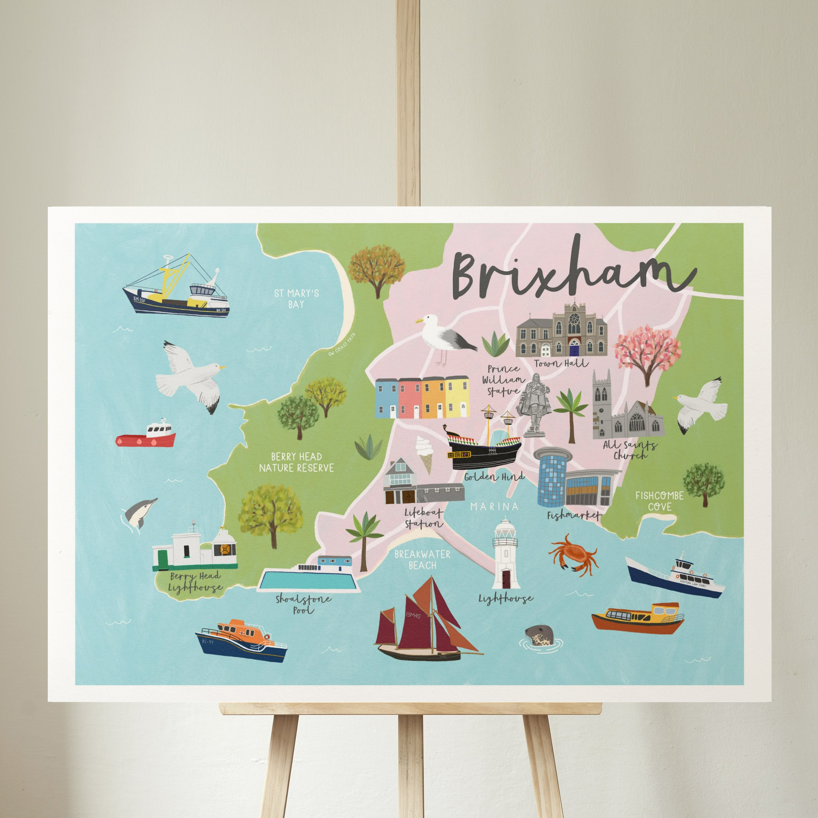 Brixham Map Art Print - Sarah Frances