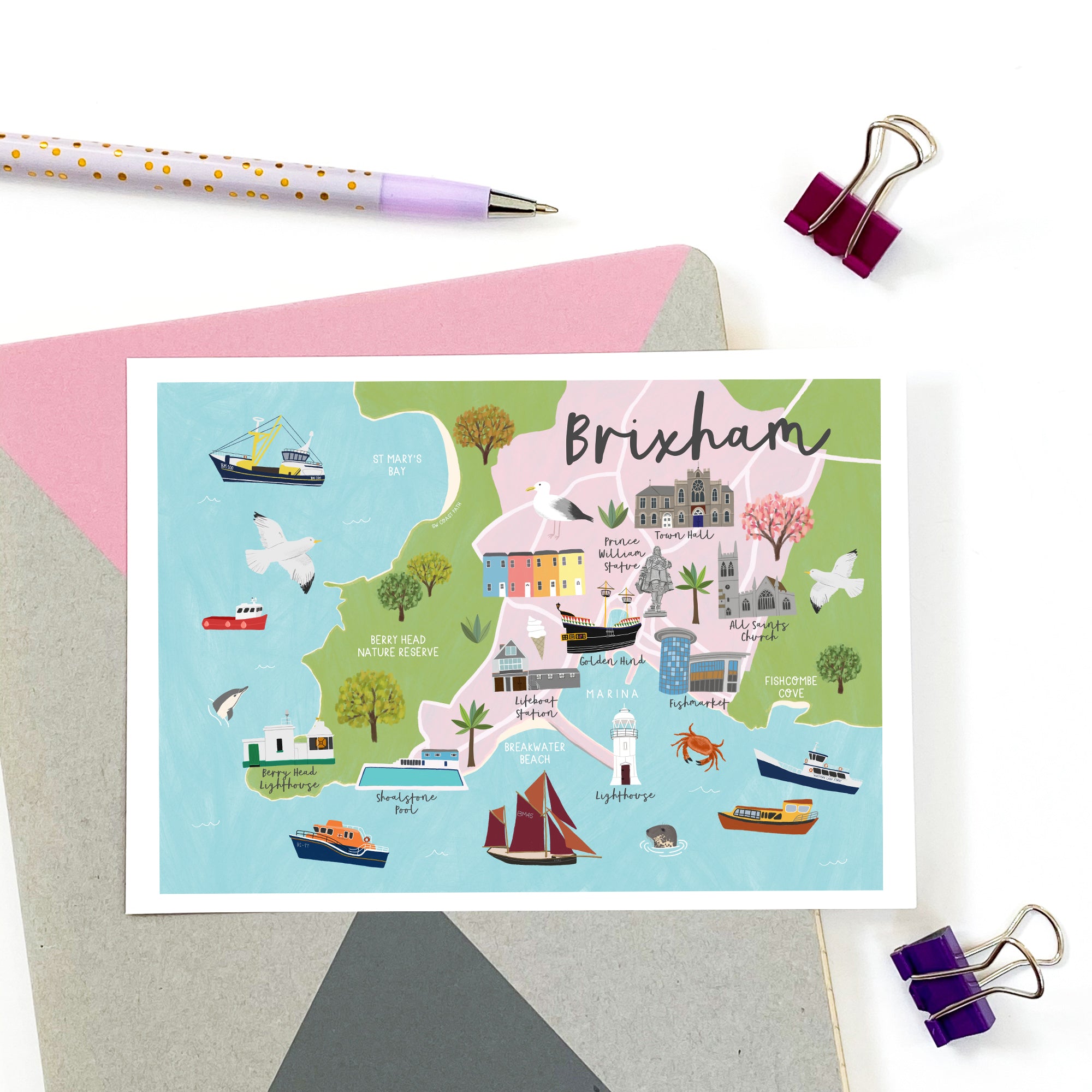 Brixham Map Postcard - Sarah Frances