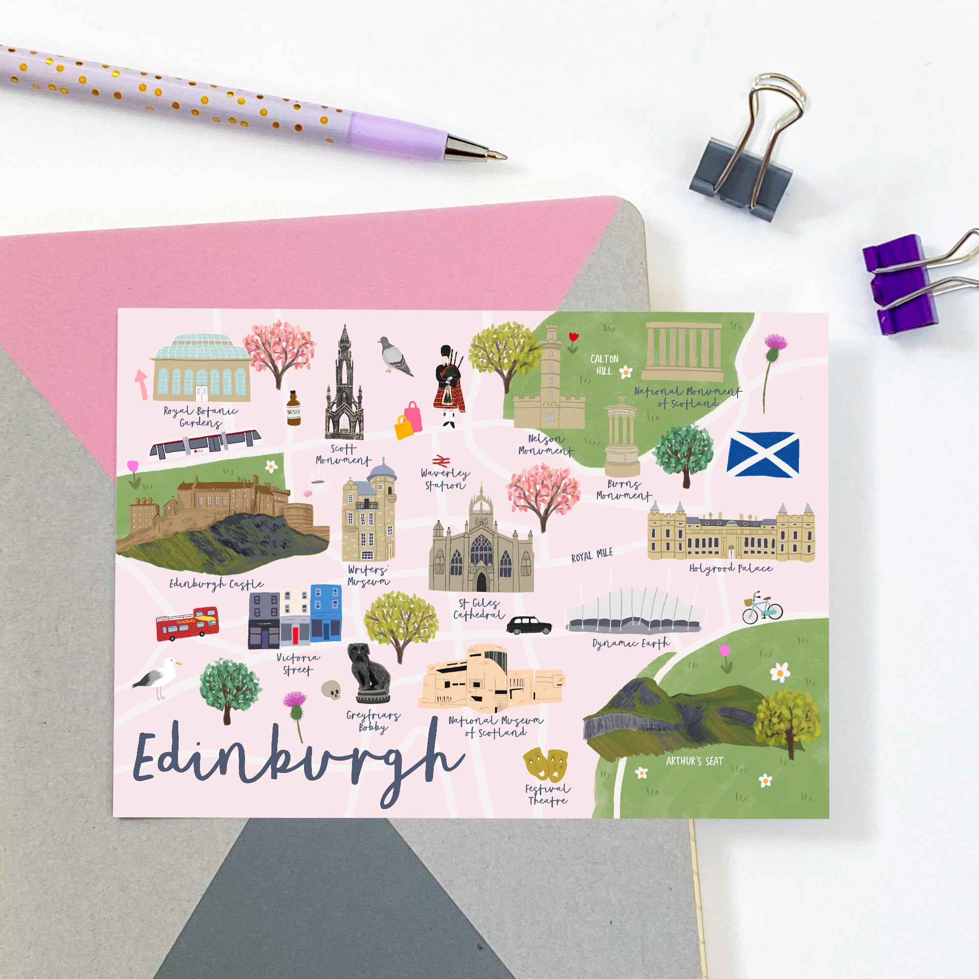 Edinburgh Map Postcard - Sarah Frances