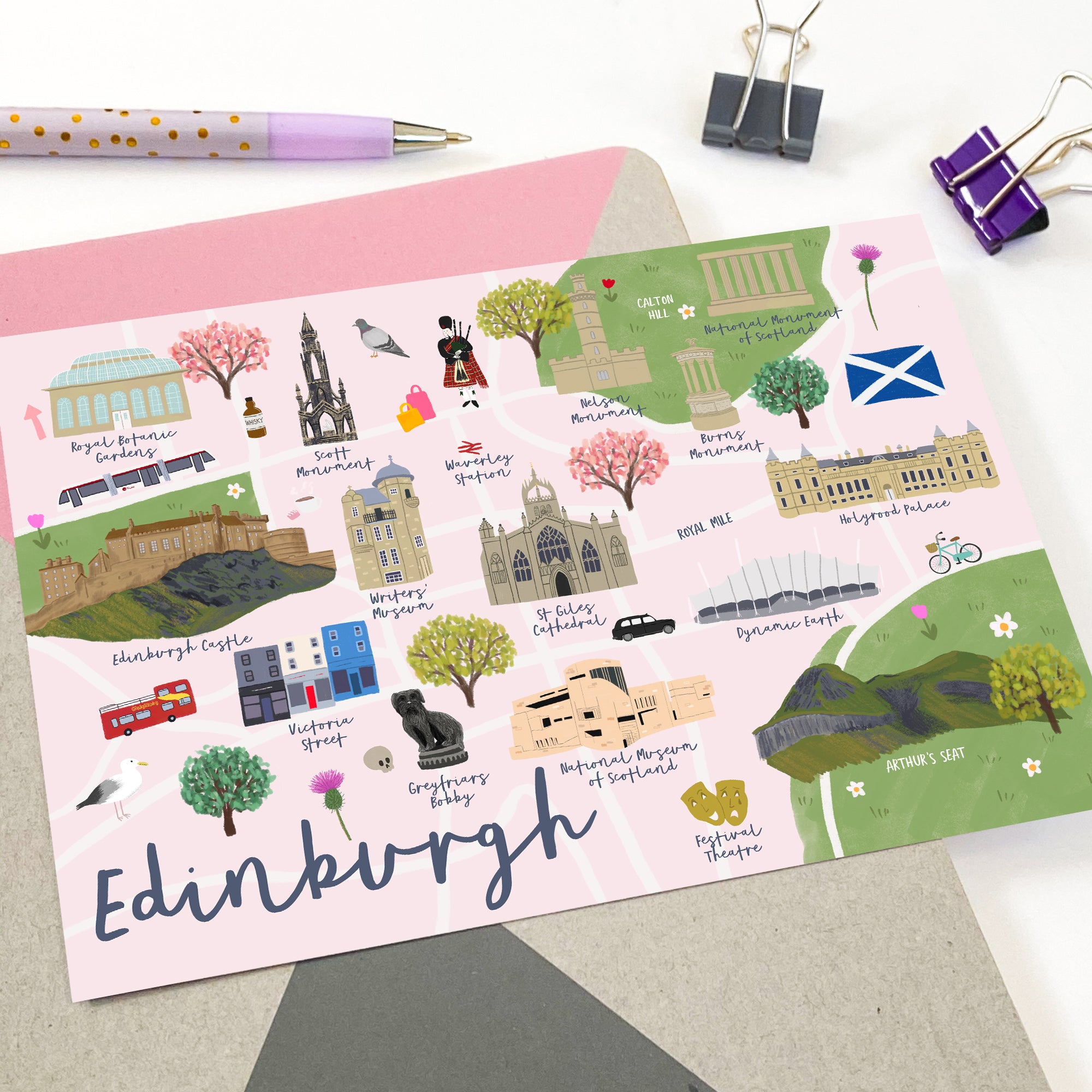 Edinburgh Map Postcard - Sarah Frances