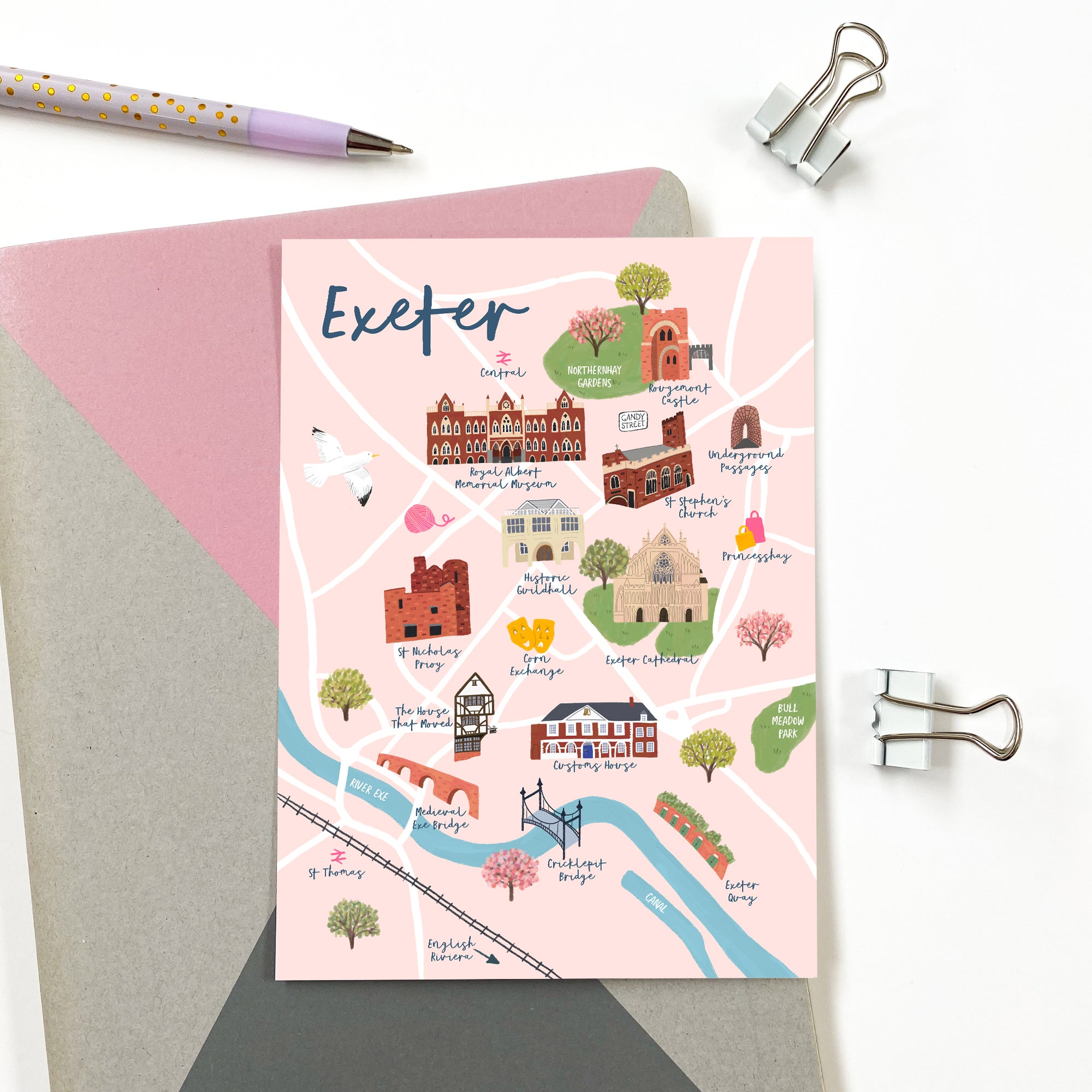 Exeter Map Postcard - Sarah Frances