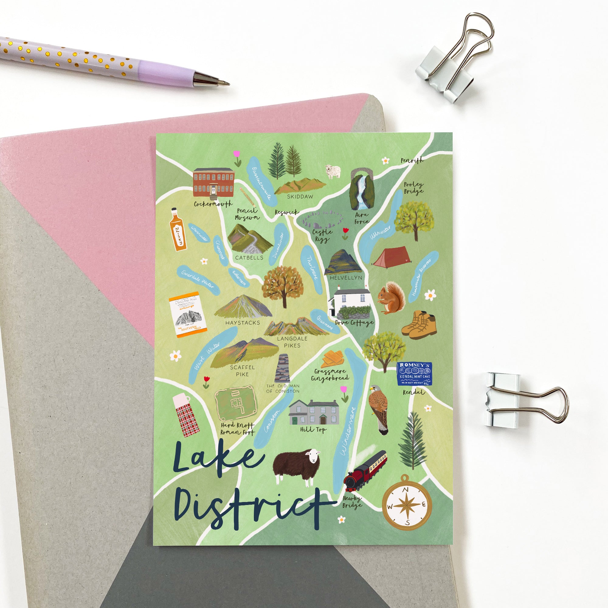 Lake District Map Postcard - Sarah Frances