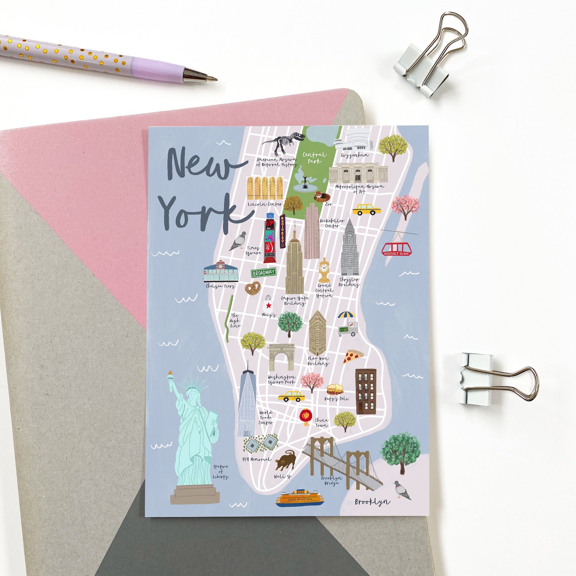 New York Map Postcard - Sarah Frances