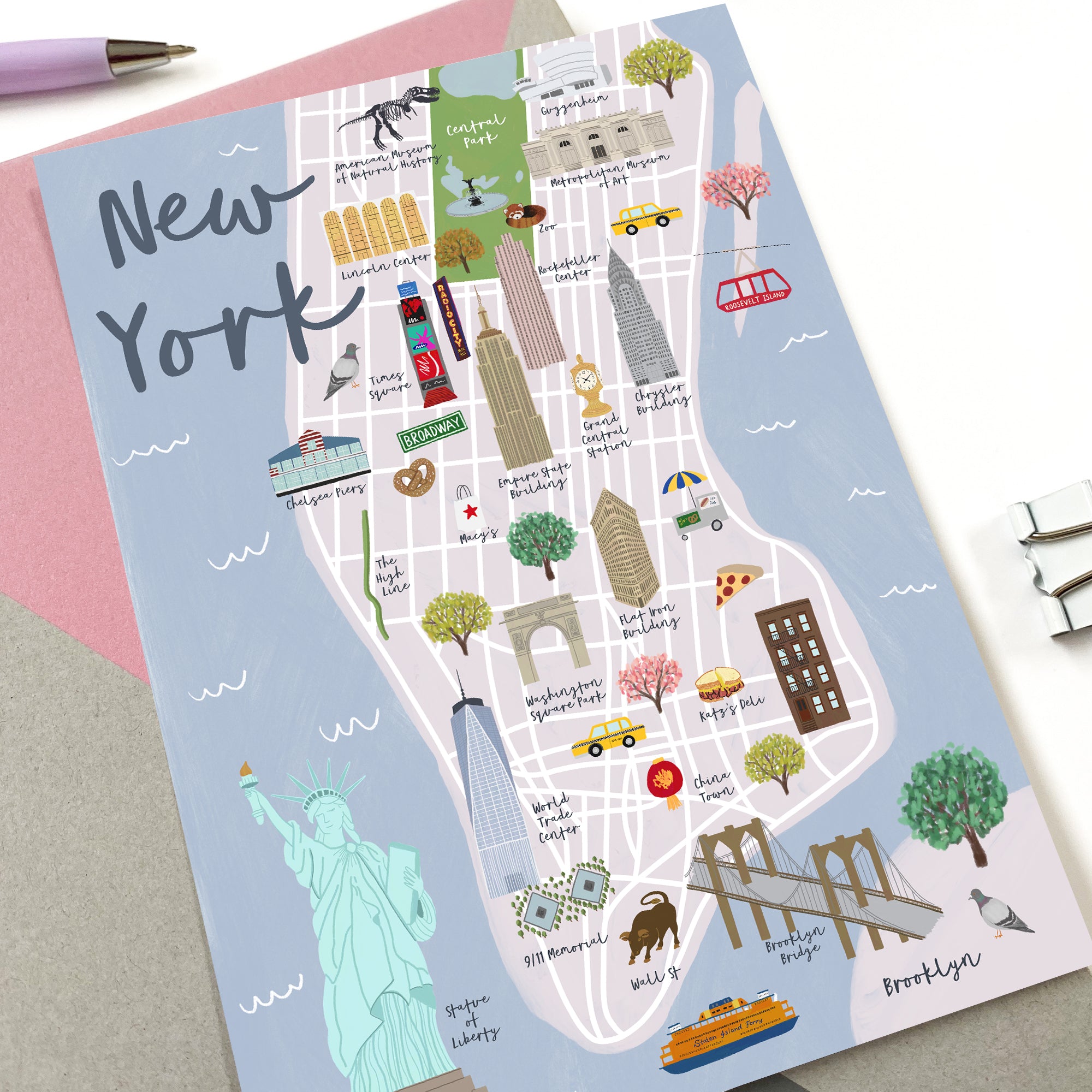 New York Map Postcard - Sarah Frances