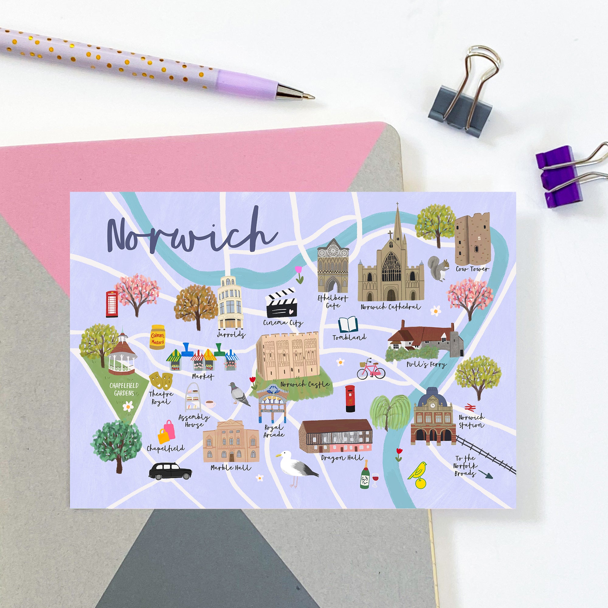 Norwich Map Postcard - Sarah Frances