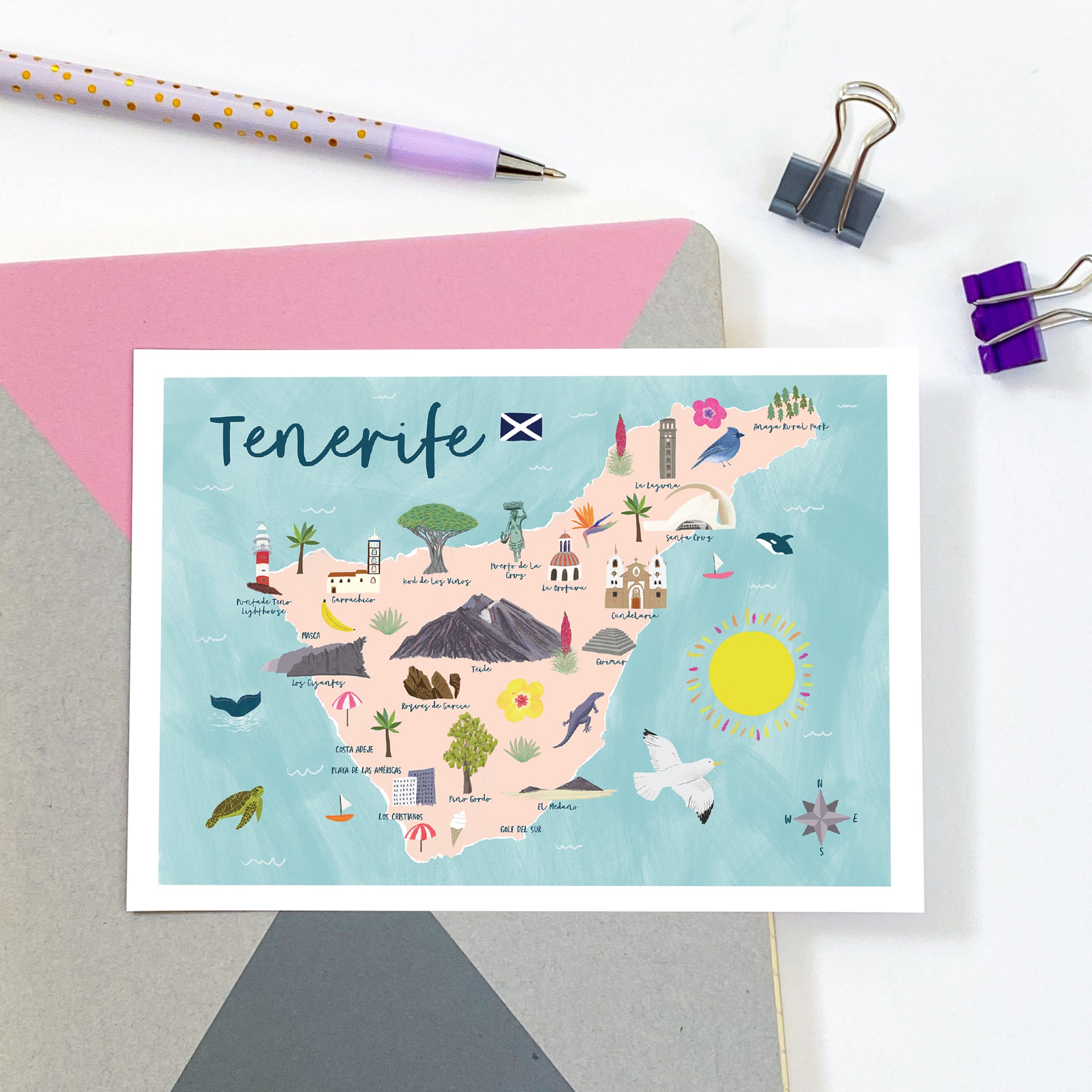Tenerife Map Postcard - Sarah Frances