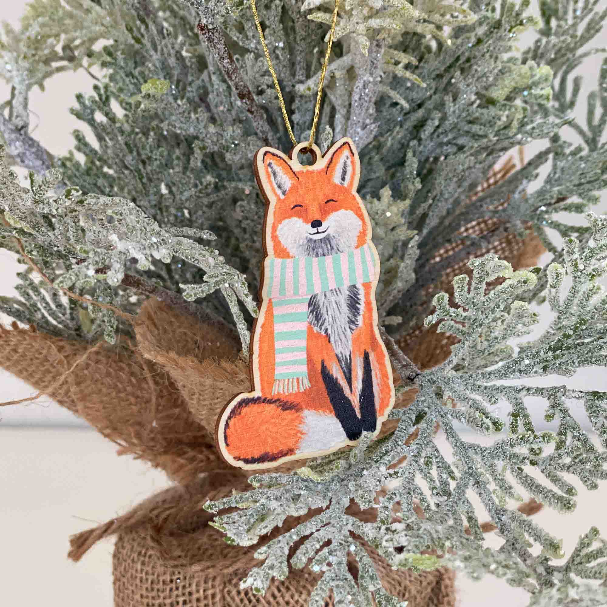 Wooden Christmas Fox Decoration - Sarah Frances