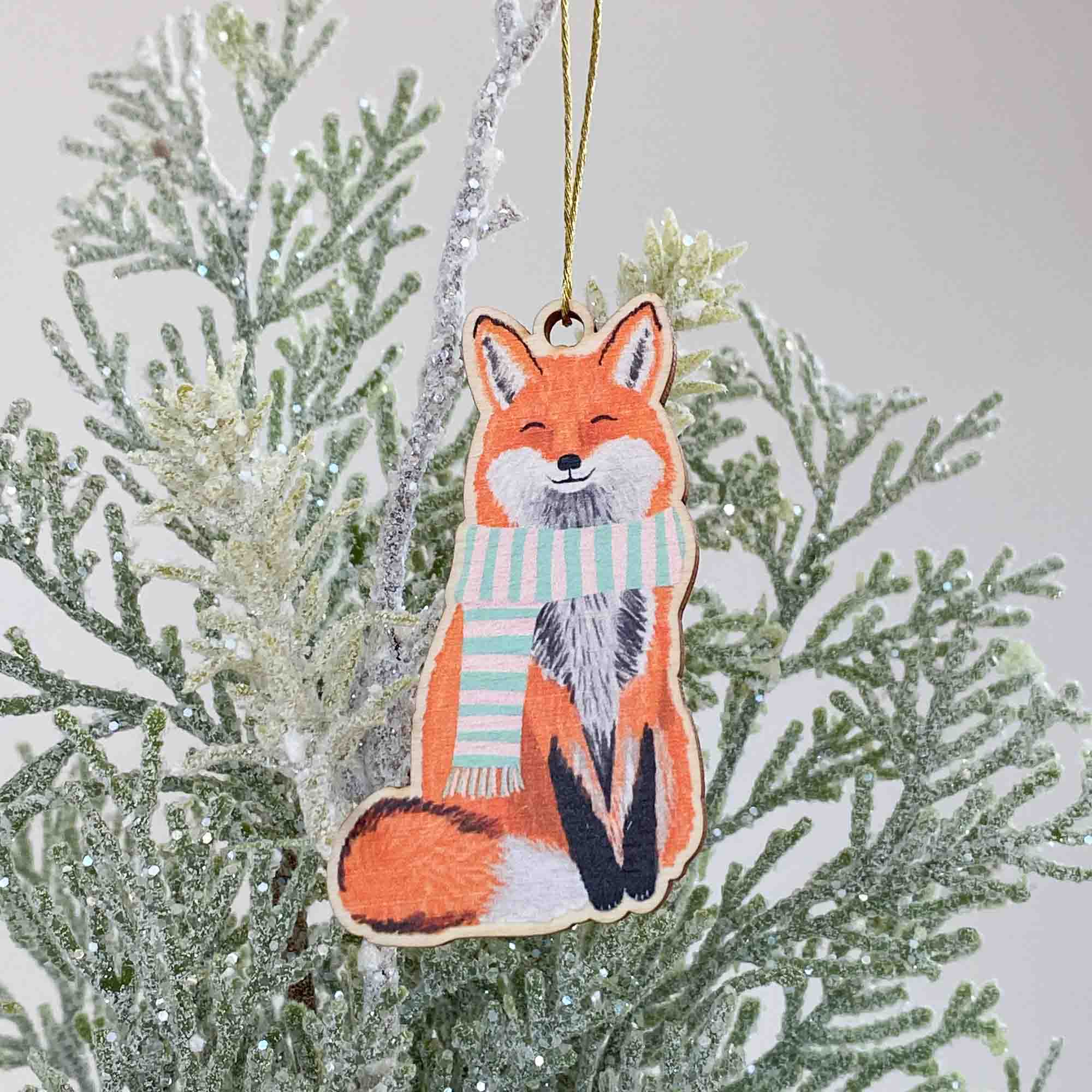 Wooden Christmas Fox Decoration - Sarah Frances