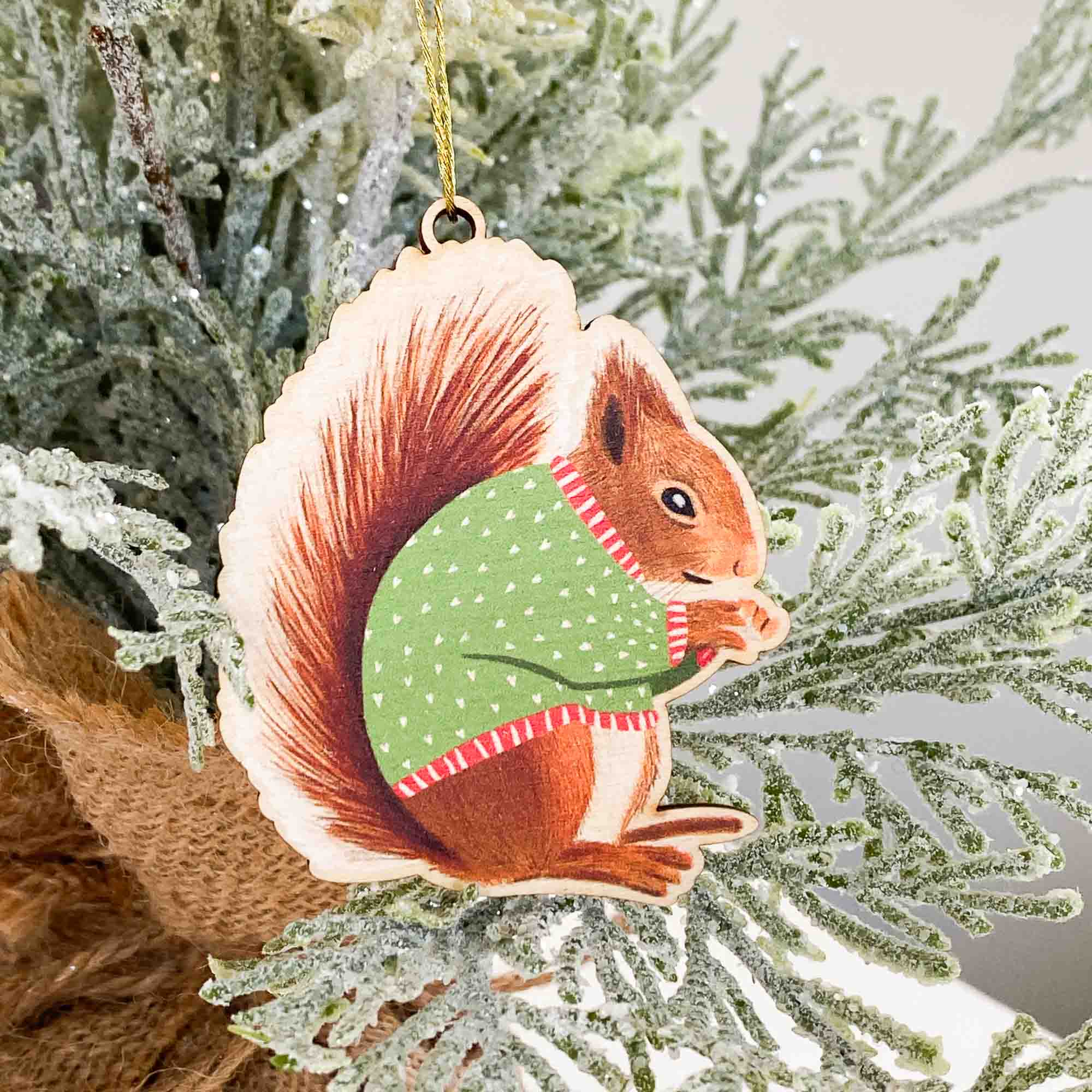 Wooden Christmas Red Squirrel Decoration - Sarah Frances
