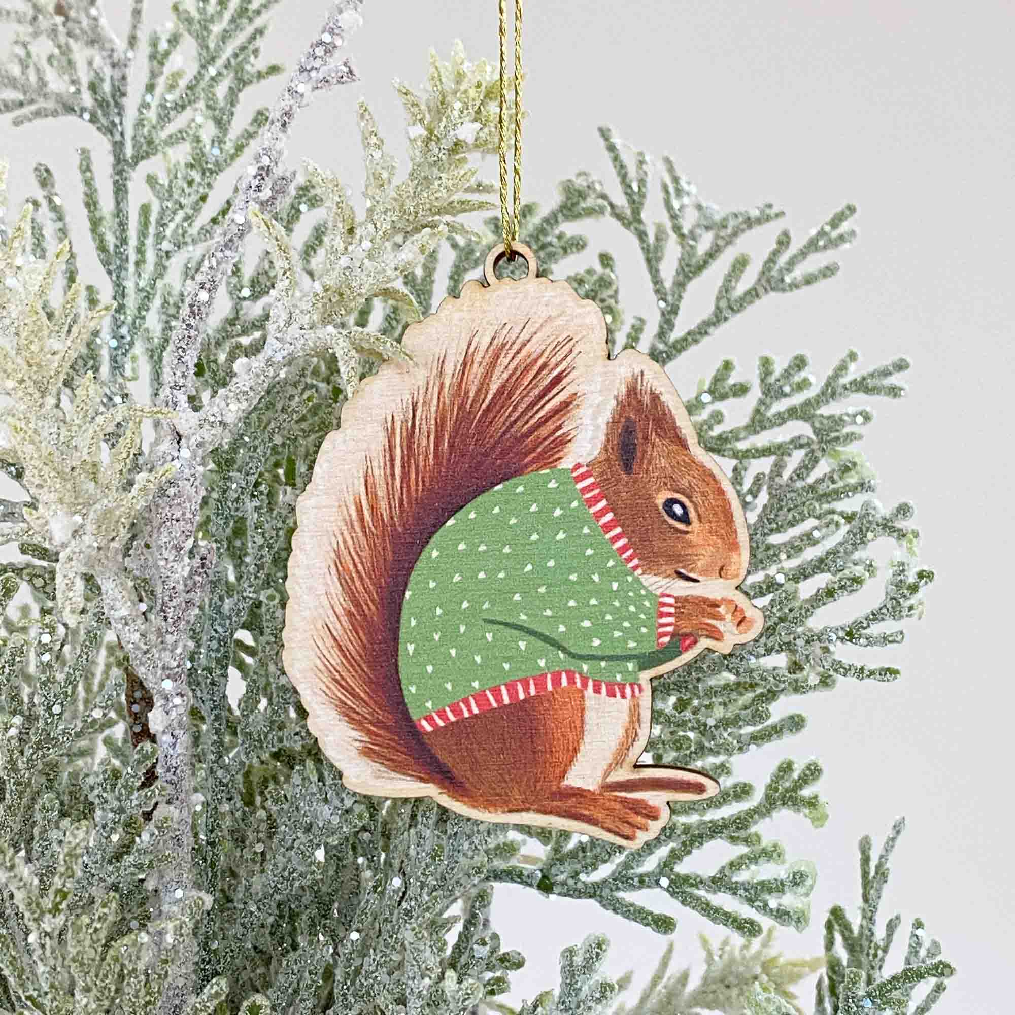 Wooden Christmas Red Squirrel Decoration - Sarah Frances