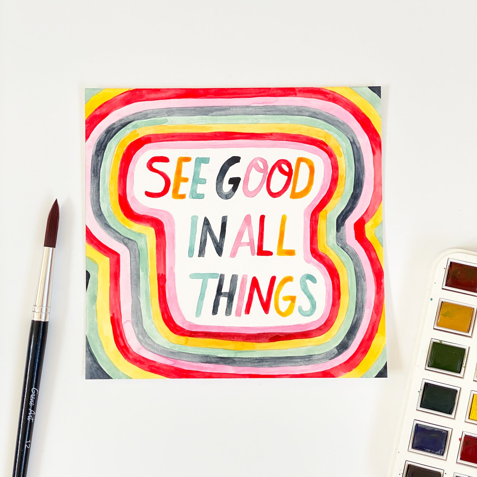 See Good In All Things - Original 15x15cm Watercolour Painting - By Sarah Frances - Sarah Frances