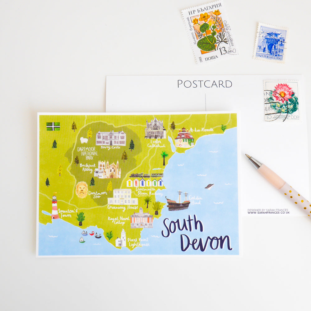 South Devon Map Postcard - Sarah Frances 