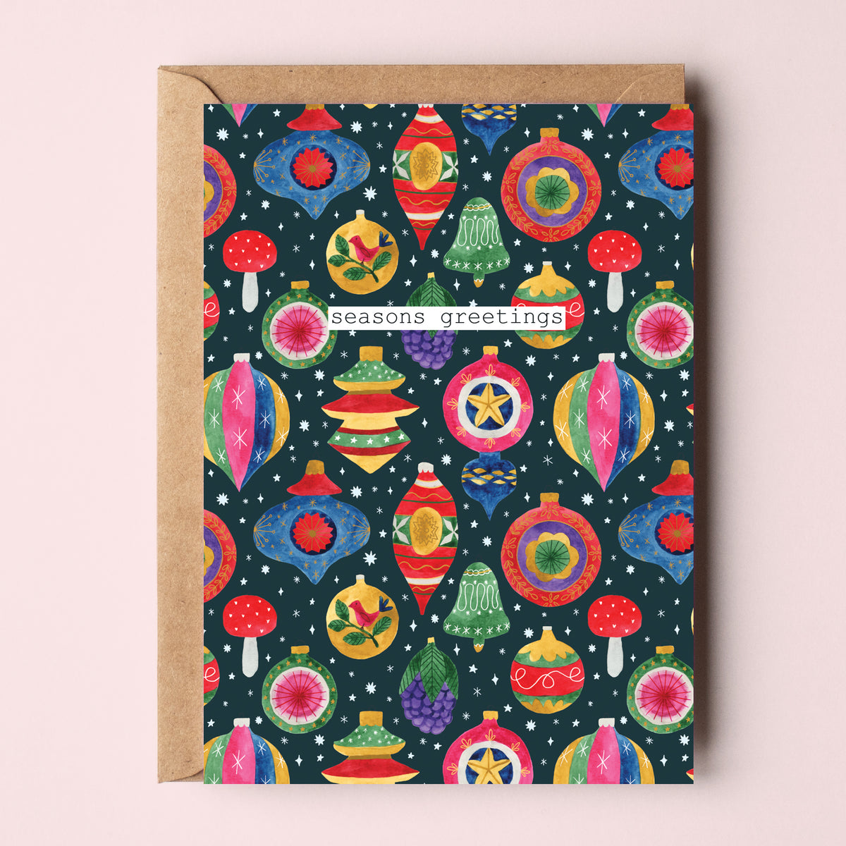 Seasons Greetings Vintage Ornaments Card - Sarah Frances