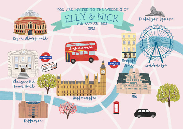 London Wedding Map Illustration - Private commission