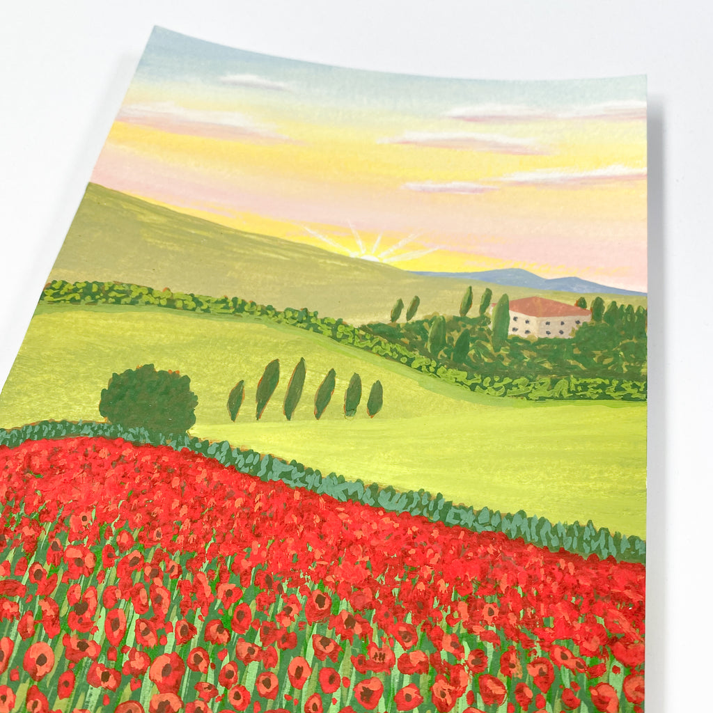 Tuscany Poppies (v1) - Original 15x21cm Gouache Painting - By Sarah Frances - Sarah Frances 