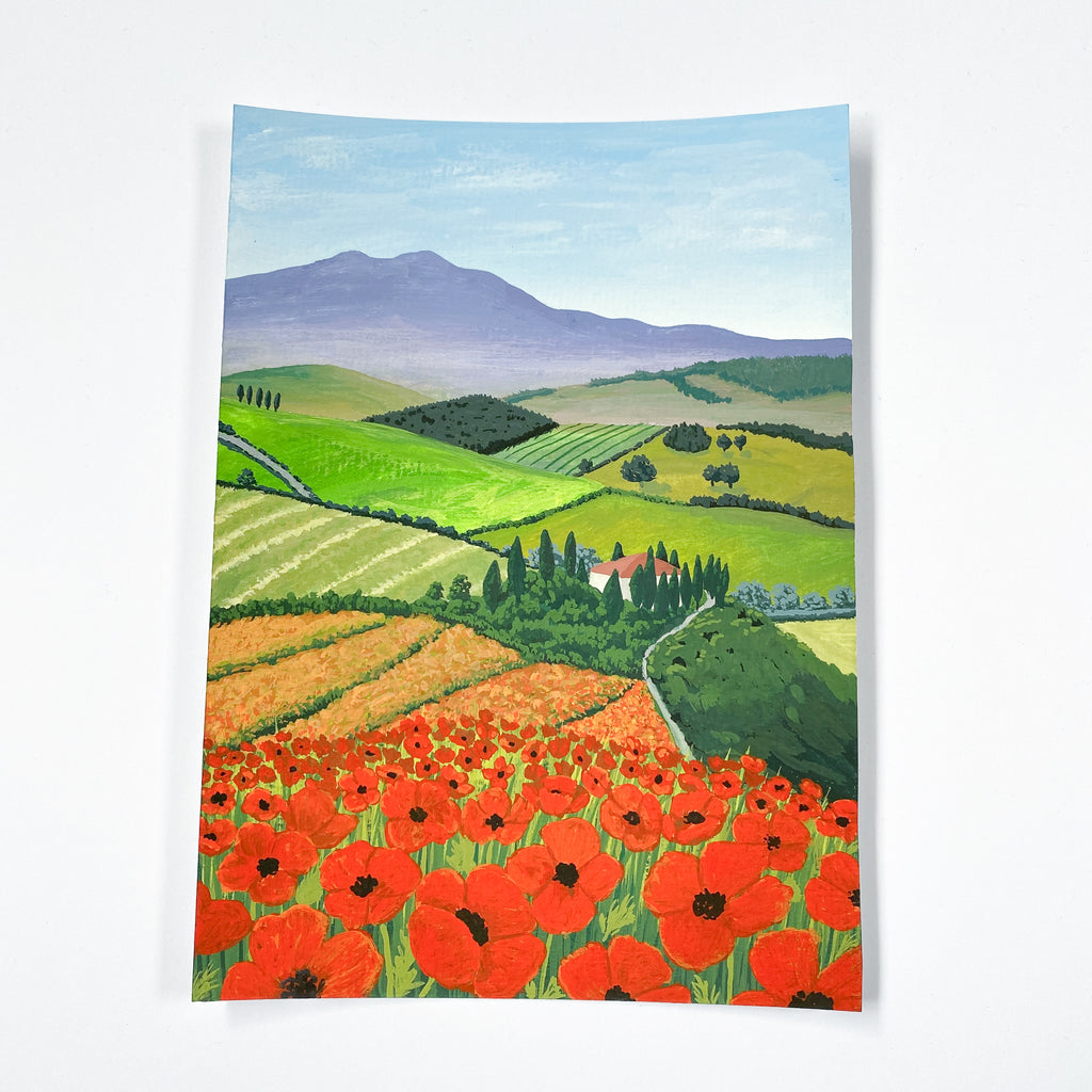 Tuscany Poppies (v2) - Original 15x21cm Gouache Painting - By Sarah Frances - Sarah Frances 