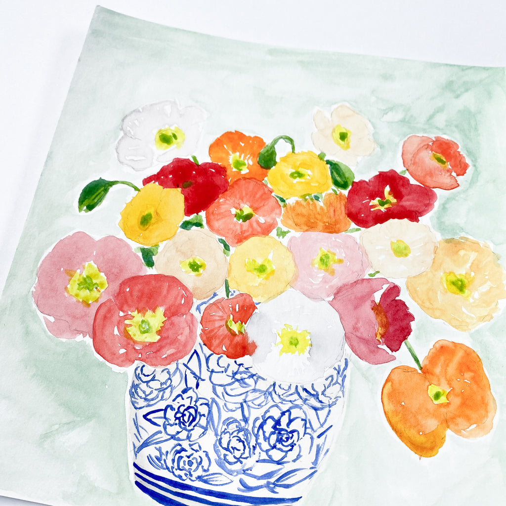 Icelandic Poppies - Original 18x19cm Watercolour Painting - By Sarah Frances - Sarah Frances 