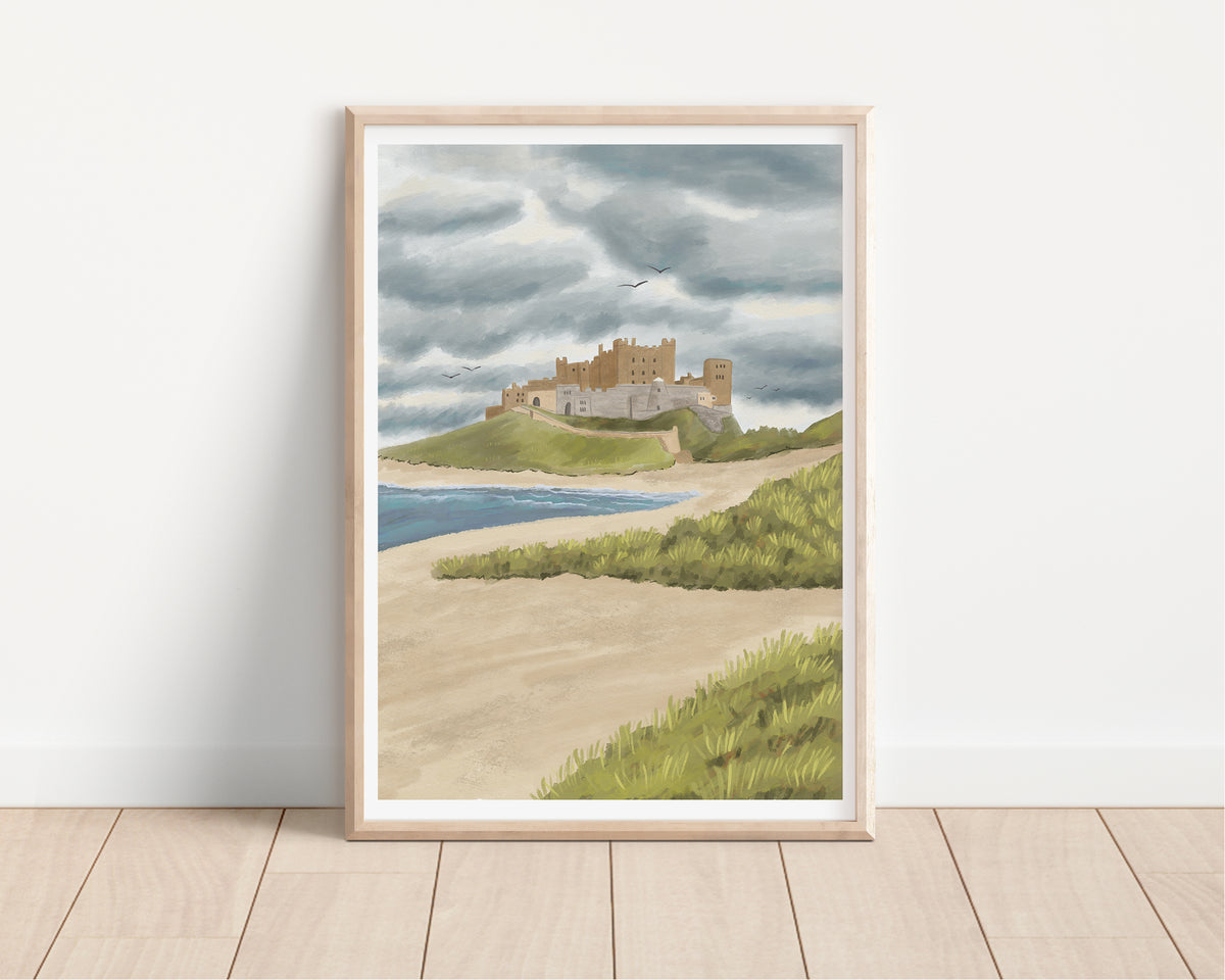 Banburgh Castle Illustration Print - Coastal Wall Art - Sarah Frances 