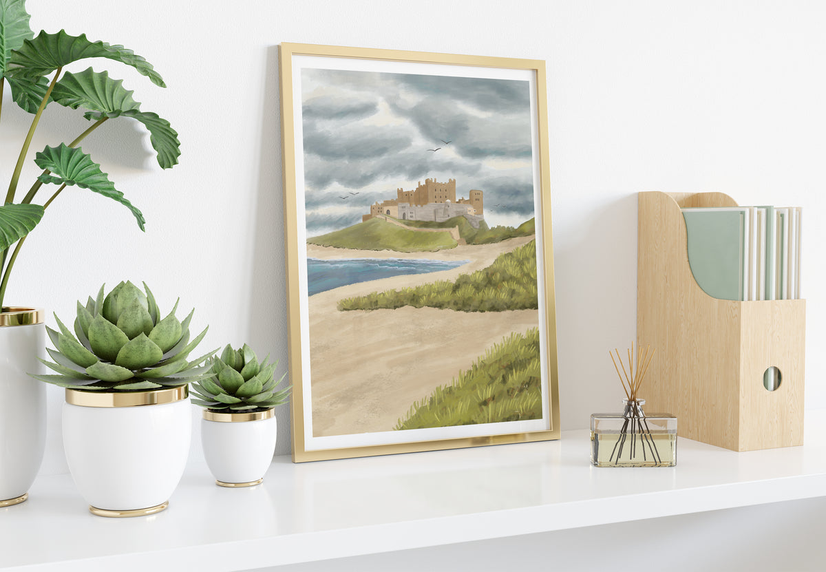 Banburgh Castle Illustration Print - Coastal Wall Art - Sarah Frances 