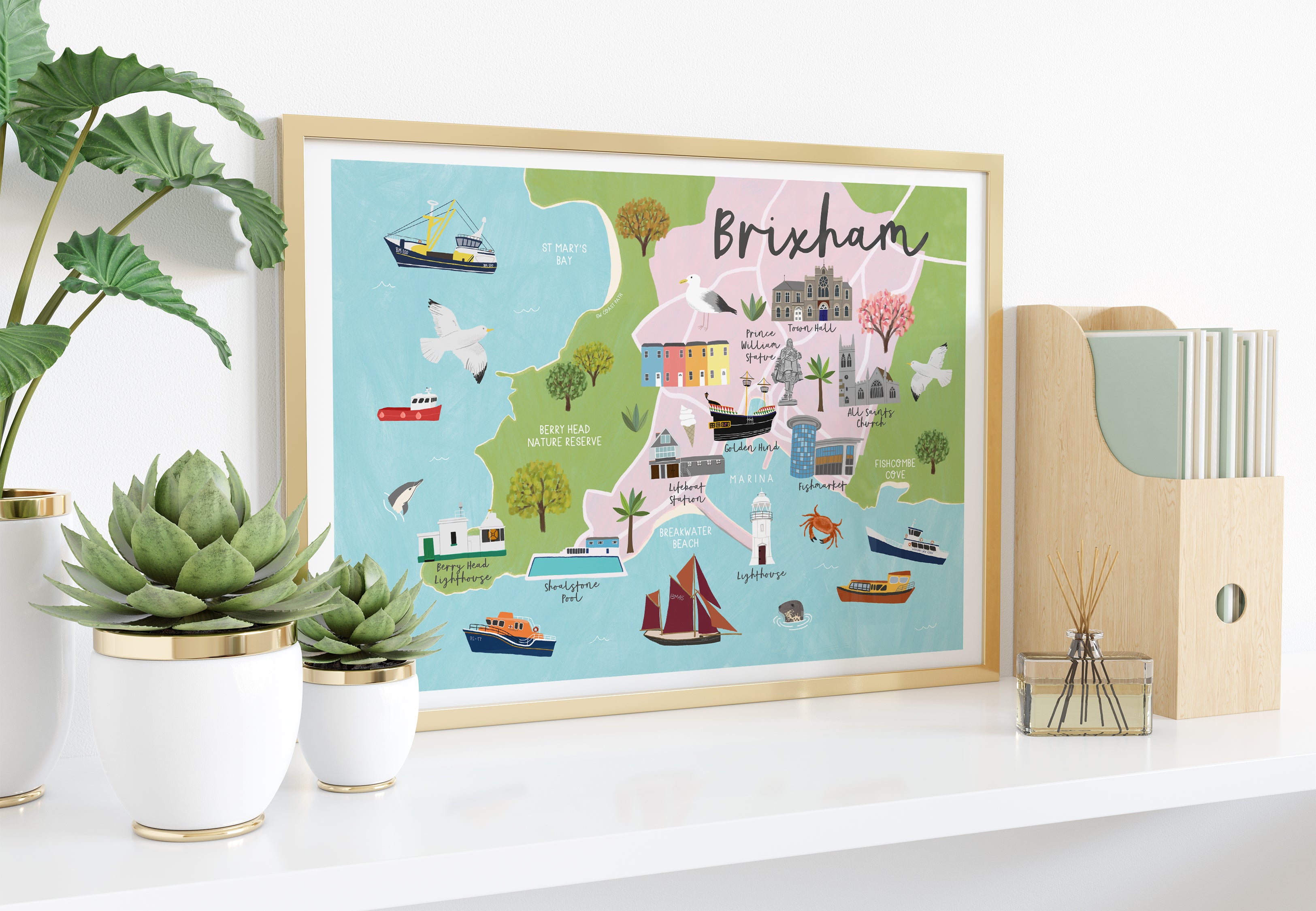 Brixham Map Art Print - Sarah Frances 