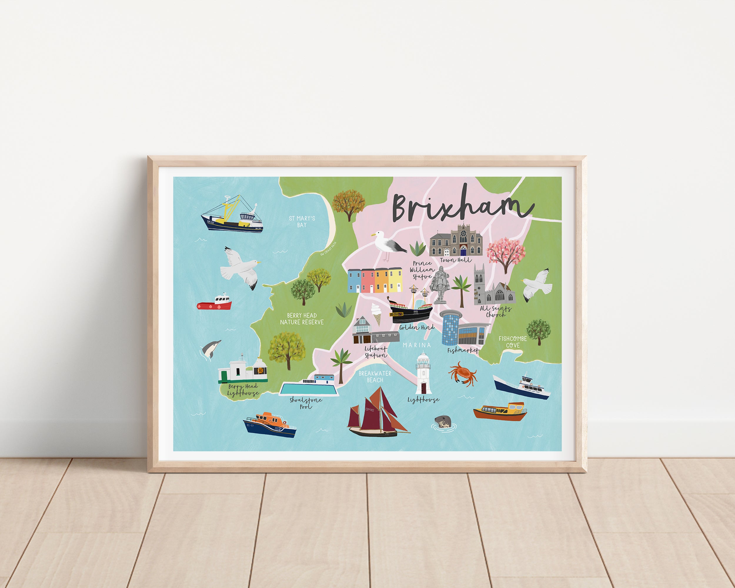 Brixham Map Art Print - Sarah Frances 