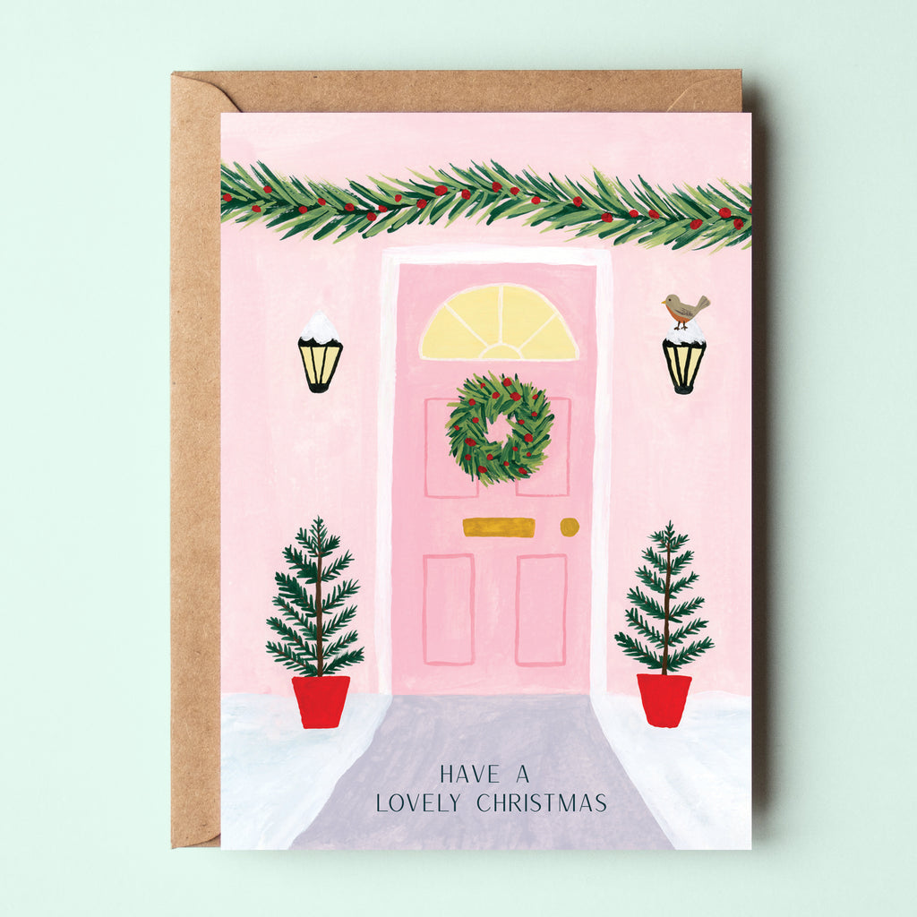 Pink Christmas Door Card - Sarah Frances 