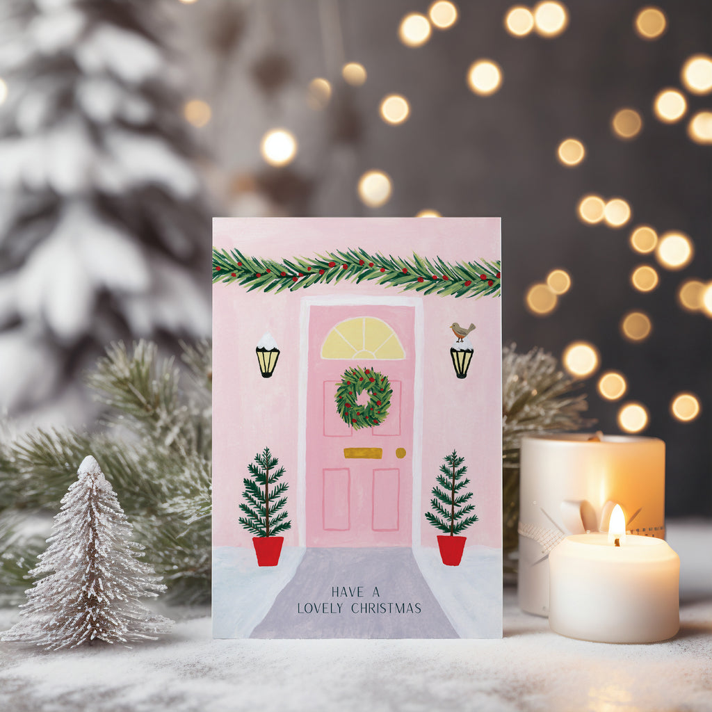 Pink Christmas Door Card - Sarah Frances 