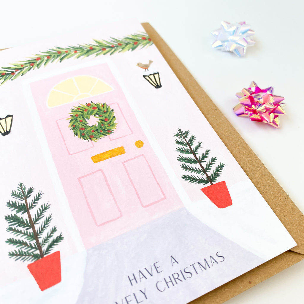 Pink Christmas Door Card - Sarah Frances 