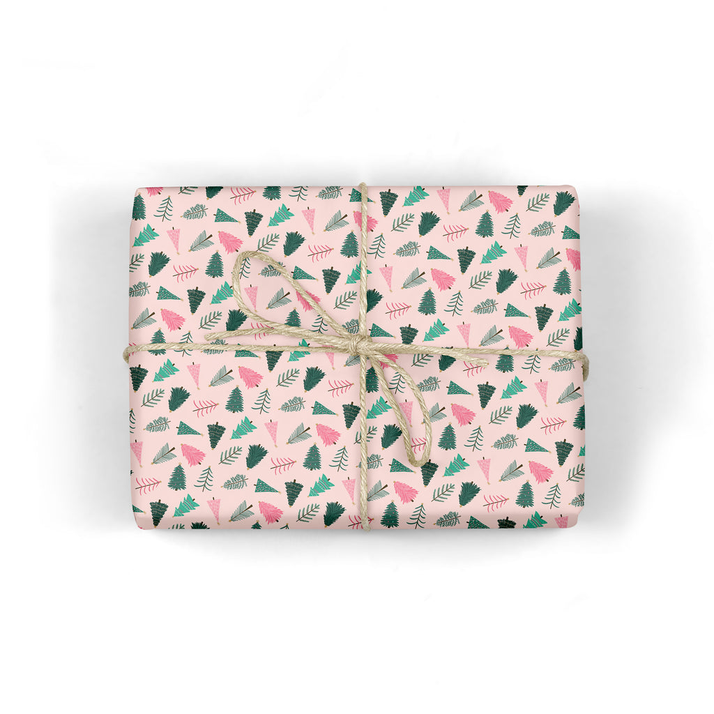 Christmas Trees Pink Wrapping Paper - Sarah Frances 