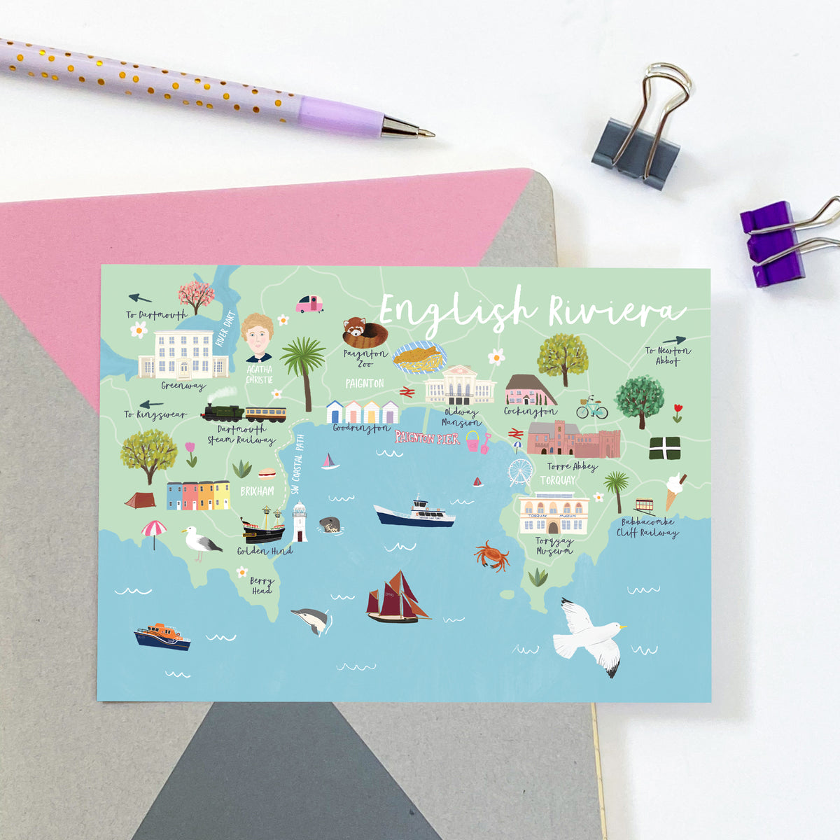 English Riviera Map Postcard – Sarah Frances