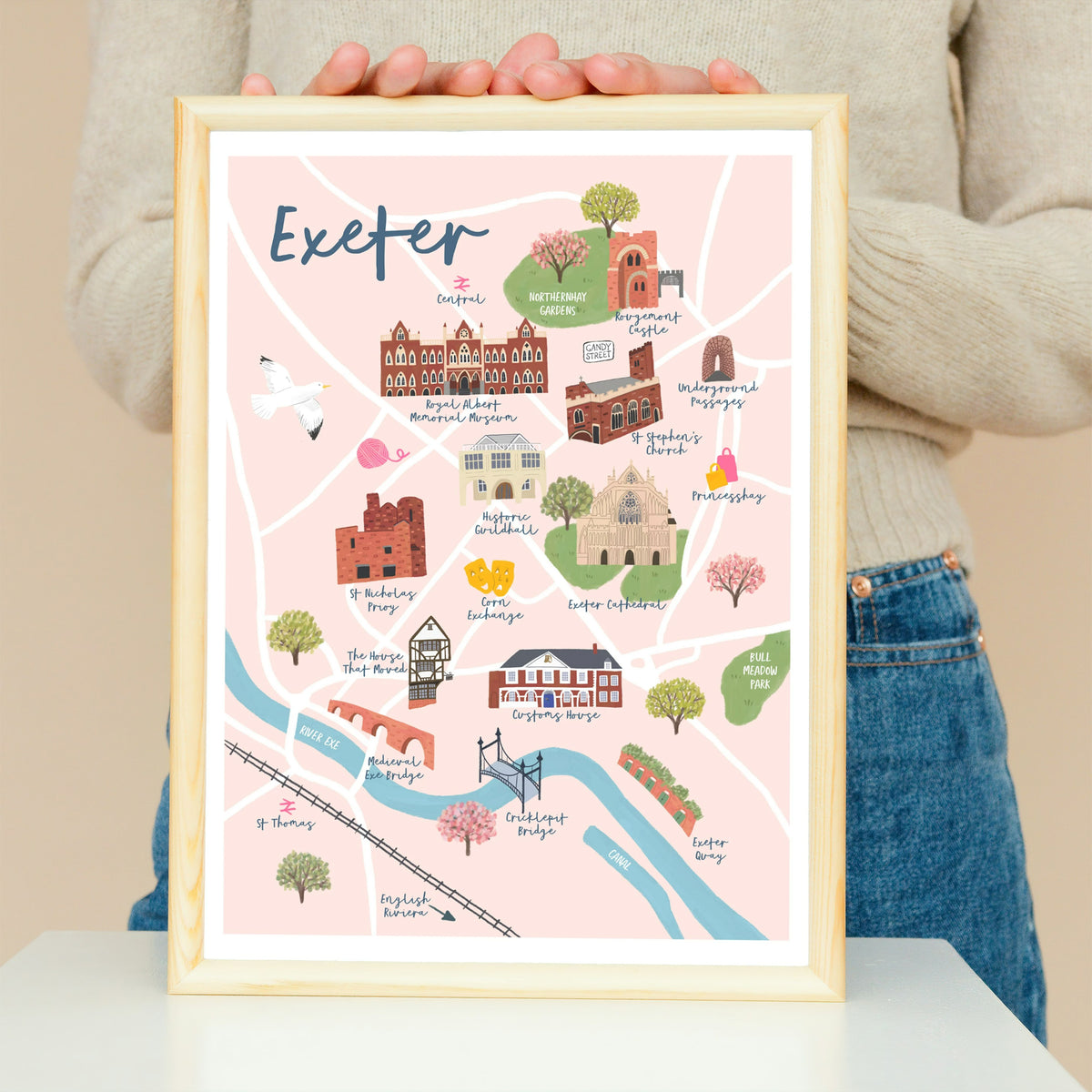 Framed Exeter Map Exeter Map Art Print – Sarah Frances