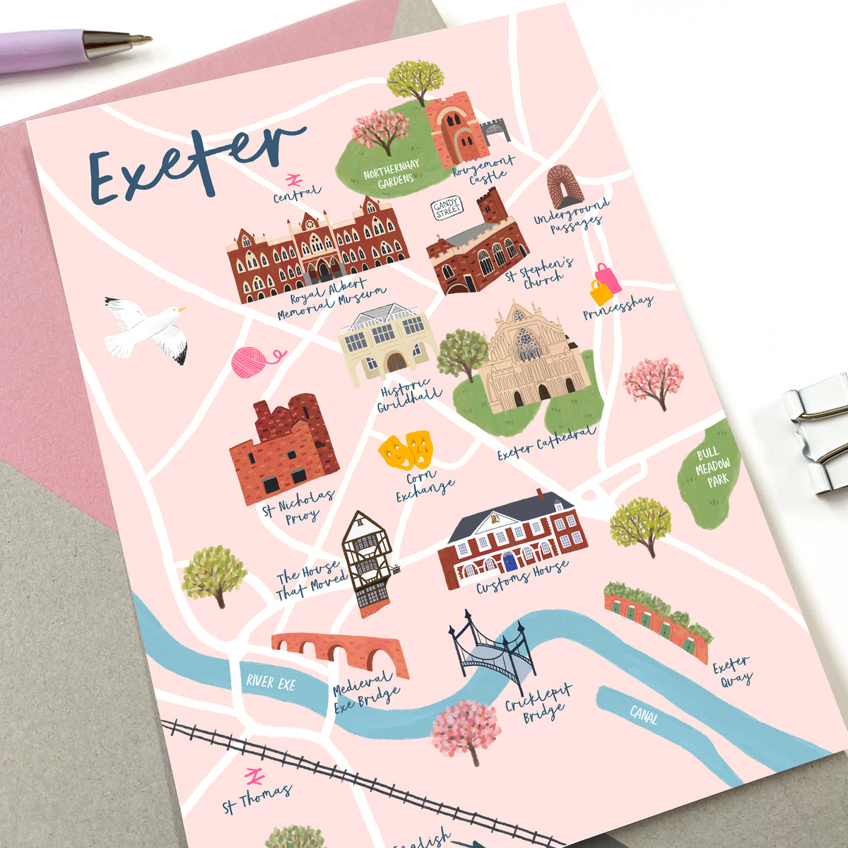 Framed Exeter Map Exeter Map Postcard – Sarah Frances