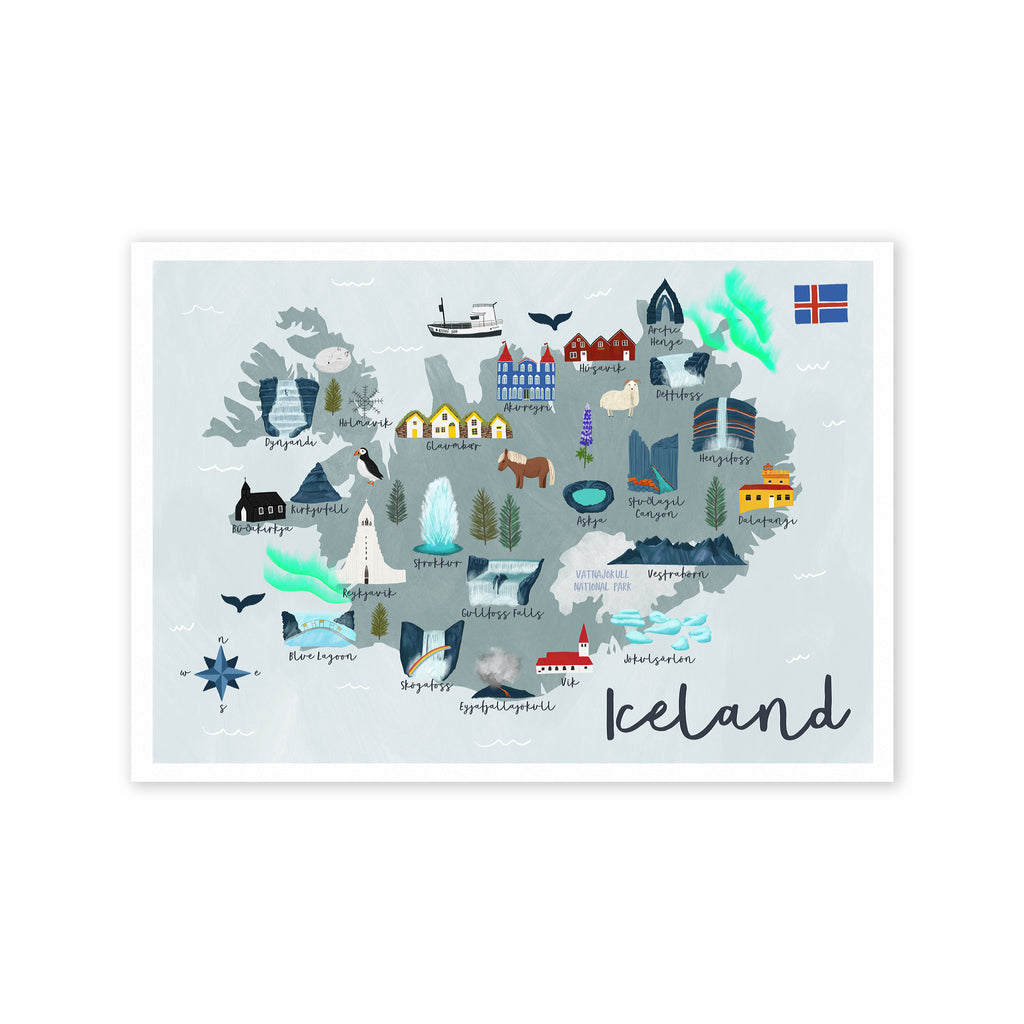 Iceland Map Art Print - Sarah Frances 