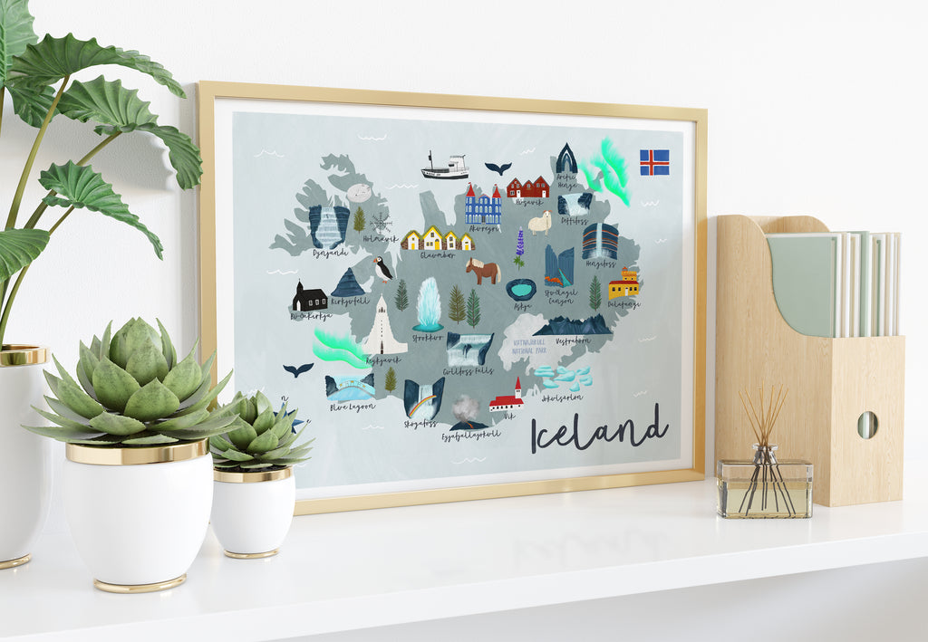 Iceland Map Art Print - Sarah Frances 