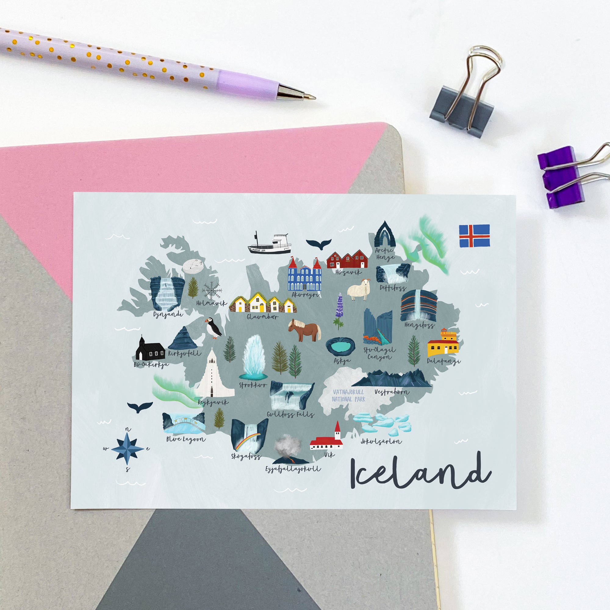 Iceland Map Postcard - Sarah Frances 