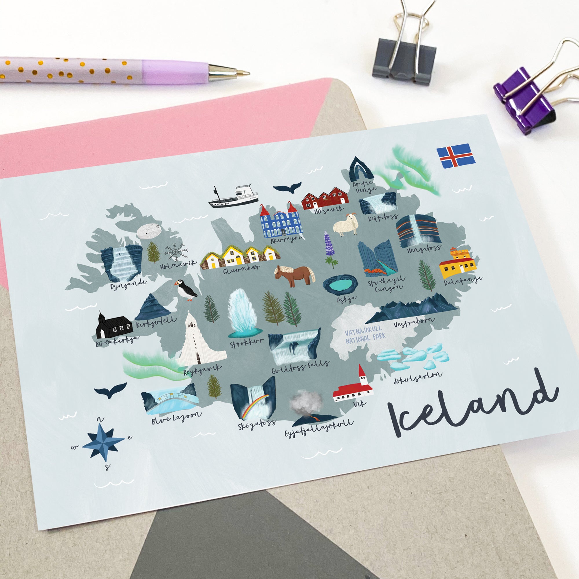 Iceland Map Postcard - Sarah Frances 