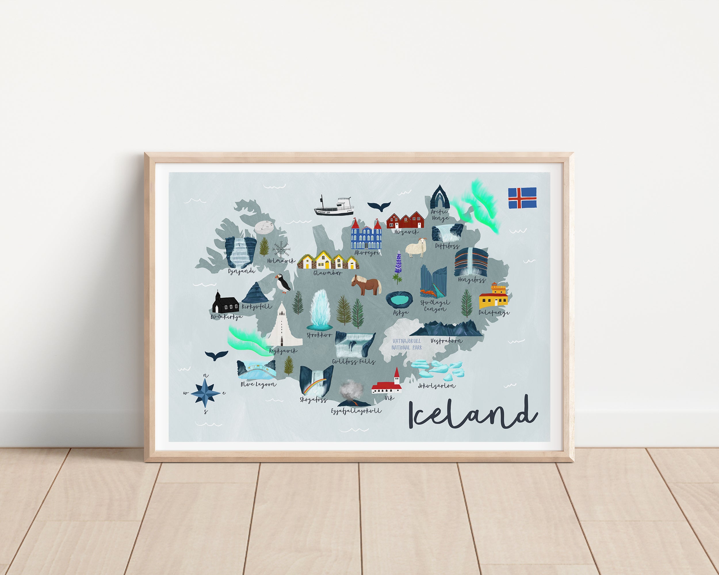 Iceland Map Art Print - Sarah Frances 