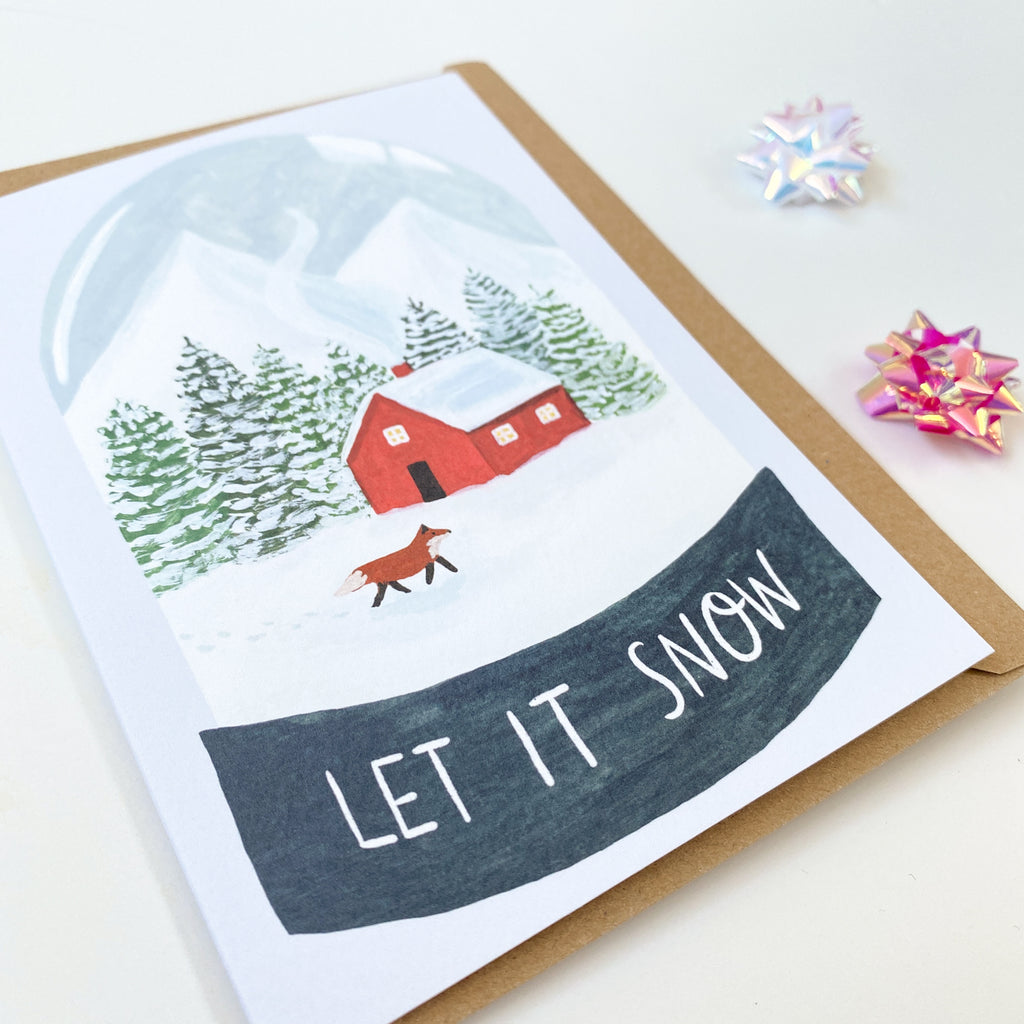 Let It Snow Christmas Card - Christmas Cabin Snow Globe - Sarah Frances 