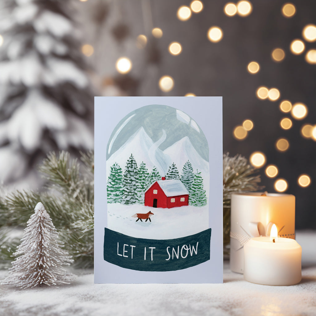 Let It Snow Christmas Card - Christmas Cabin Snow Globe - Sarah Frances 